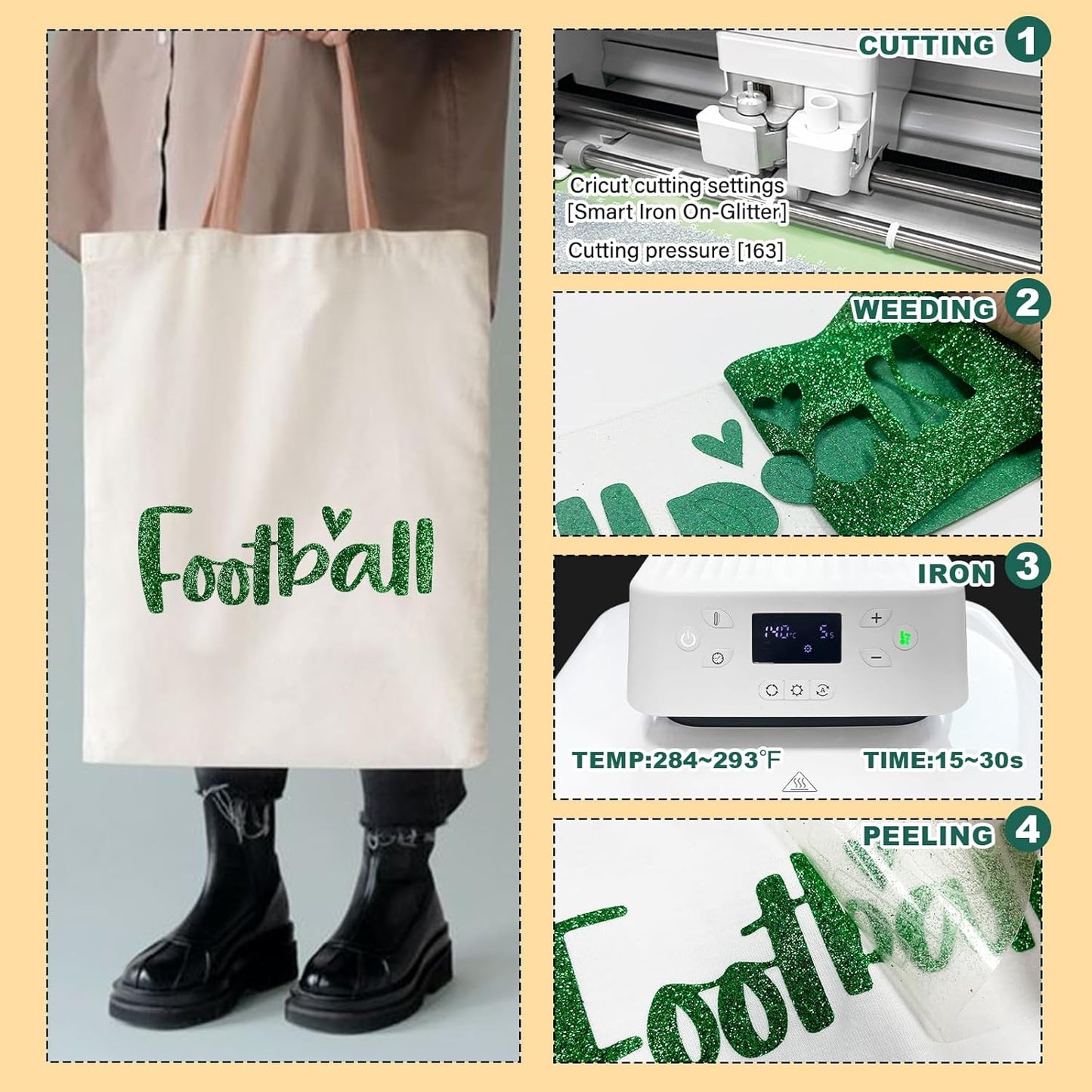 Christmas Green Glitter HTV Heat Transfer Vinyl, 12" x 5ft lron on Vinyl, for T-Shirt Ironing, Vinyl HTV Easy to Cut and Weed, The Best Choice for DIY Creativity. (Greener, 12" x5ft)