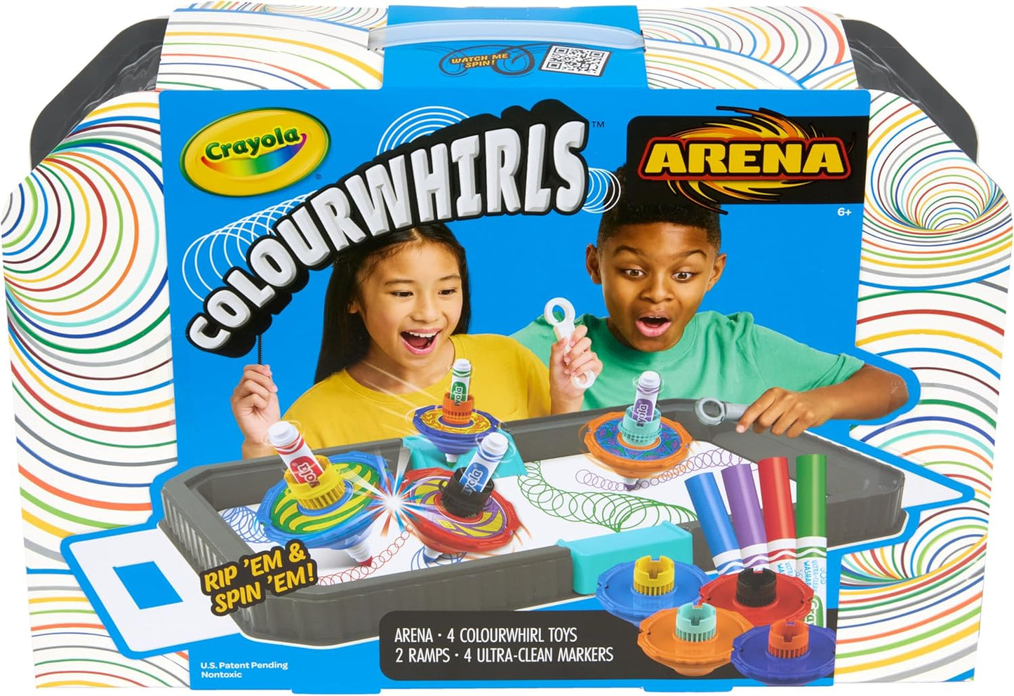 Crayola Colourwhirls Battle Arena Art Game, DIY Gyro Spin Art Toy, 4 Battling Spinning Top Toys, Birthday, Holiday for Kids, Ages 6+