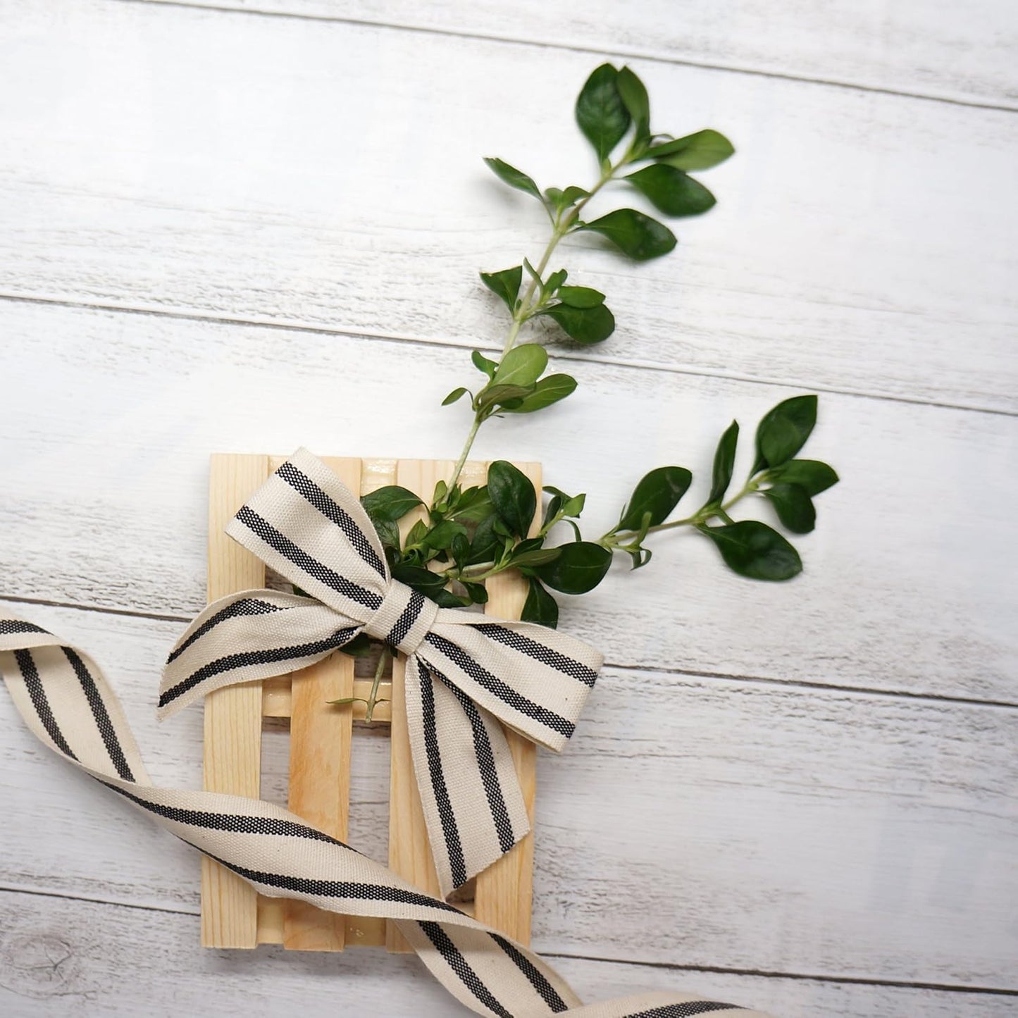 CT CRAFT LLC Ivory Cotton Black Stripes Ribbon 5/8" x 10 Yards for Home Décor Gift Present Wrapping DIY Crafts Birthday Wedding Bouquet Christmas