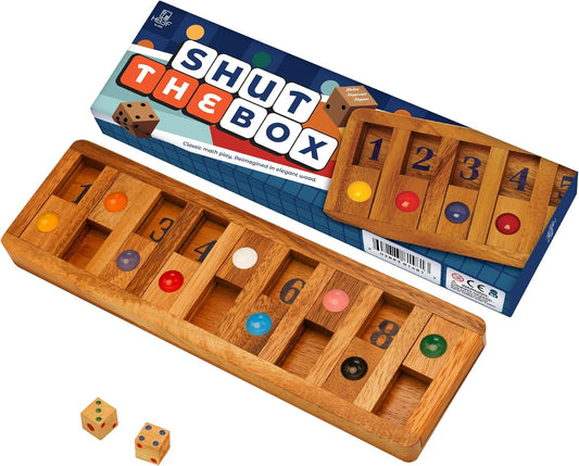 BSIRI Shut The Box Board Games with Math Kids Player Wooden Box of Brain Teaser Puzzles for Family Educational and Get Fun on Game to Teach Kids to Count on Math