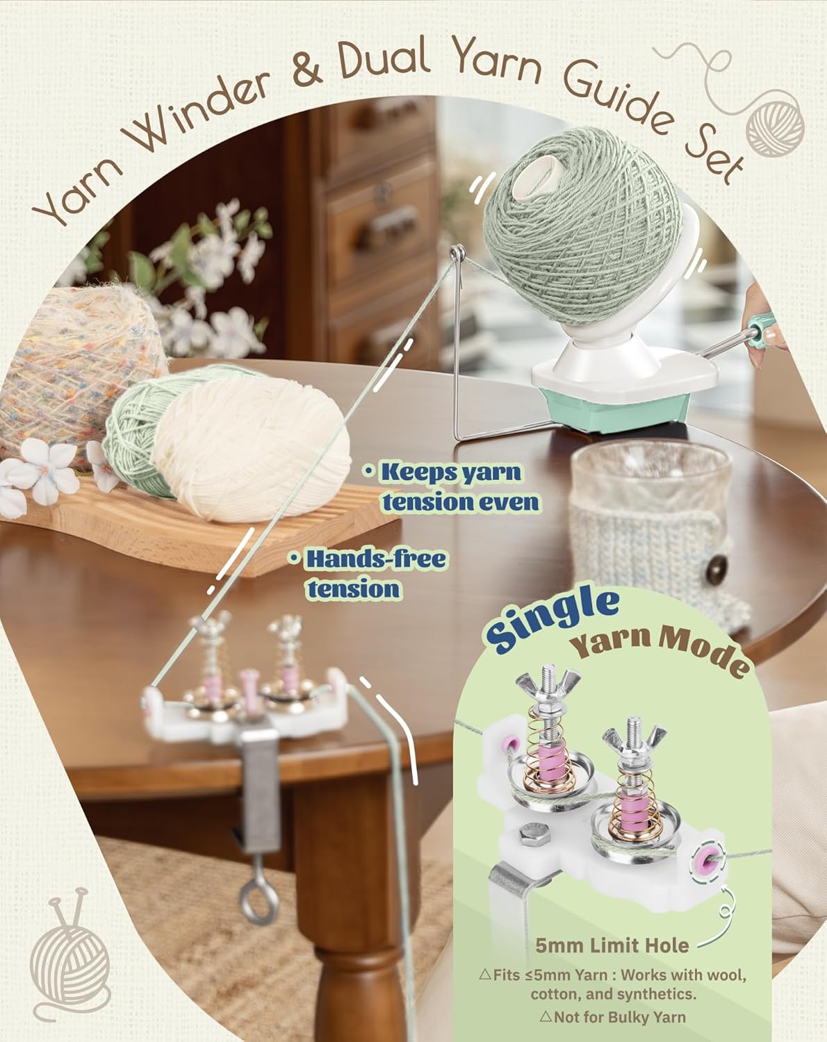 Adhafera Yarn Winder with Guide, Yarn Ball Winder for Crocheting, The Helper for Yarn Collection Lovers