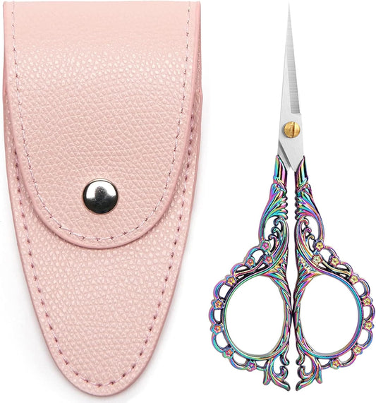 4.7 INCH,Embroidery Scissors Small Sewing Scissors With Cover,Sharp pointed tip,Travel Scissors In A Pouch,Stainless Steel Crochet Scissors for Craft Art Work Color Titanium.