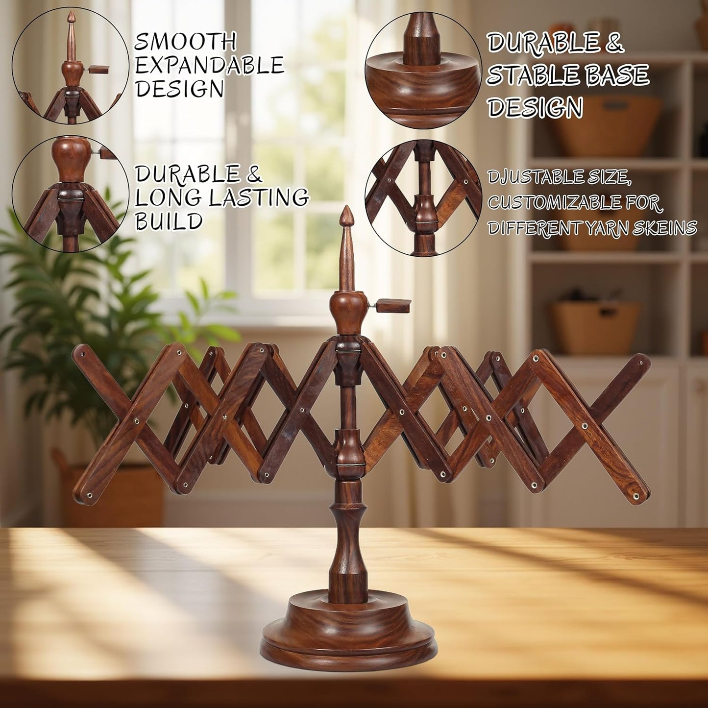 Bhartiya Handicrafts Rosewood Table Top Yarn Swift | Hand Operated Yarn Winder Swift | Yarn Winder for Swift Winding Lines (Design 2)