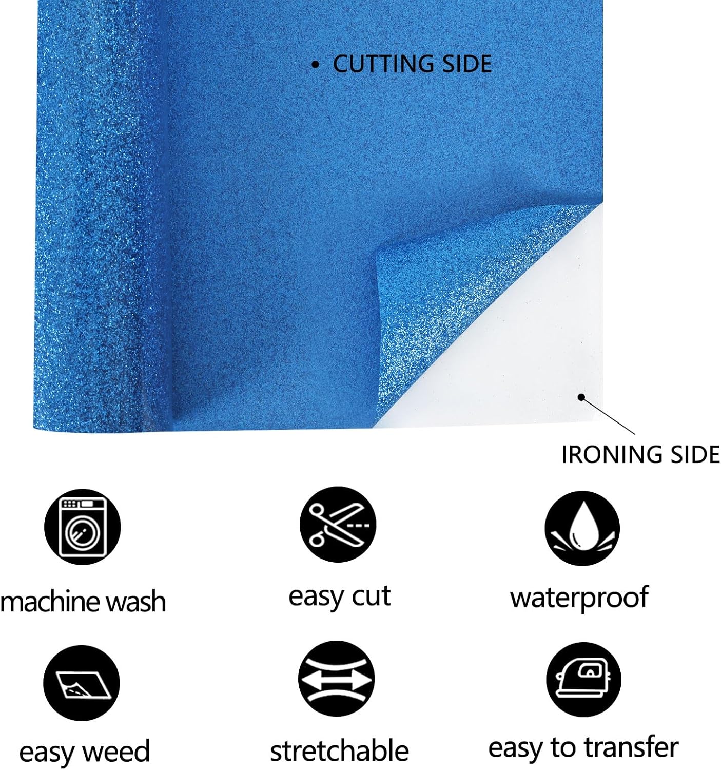 FUNKAKA Glitter Blue HTV Heat Transfer Vinyl Rolls, 12" x 8ft PU Iron on Vinyl for T-Shirt Blue Glitter HTV Vinyl for All Cutter Machines Easy to Cut & Weed for Heat Vinyl Design