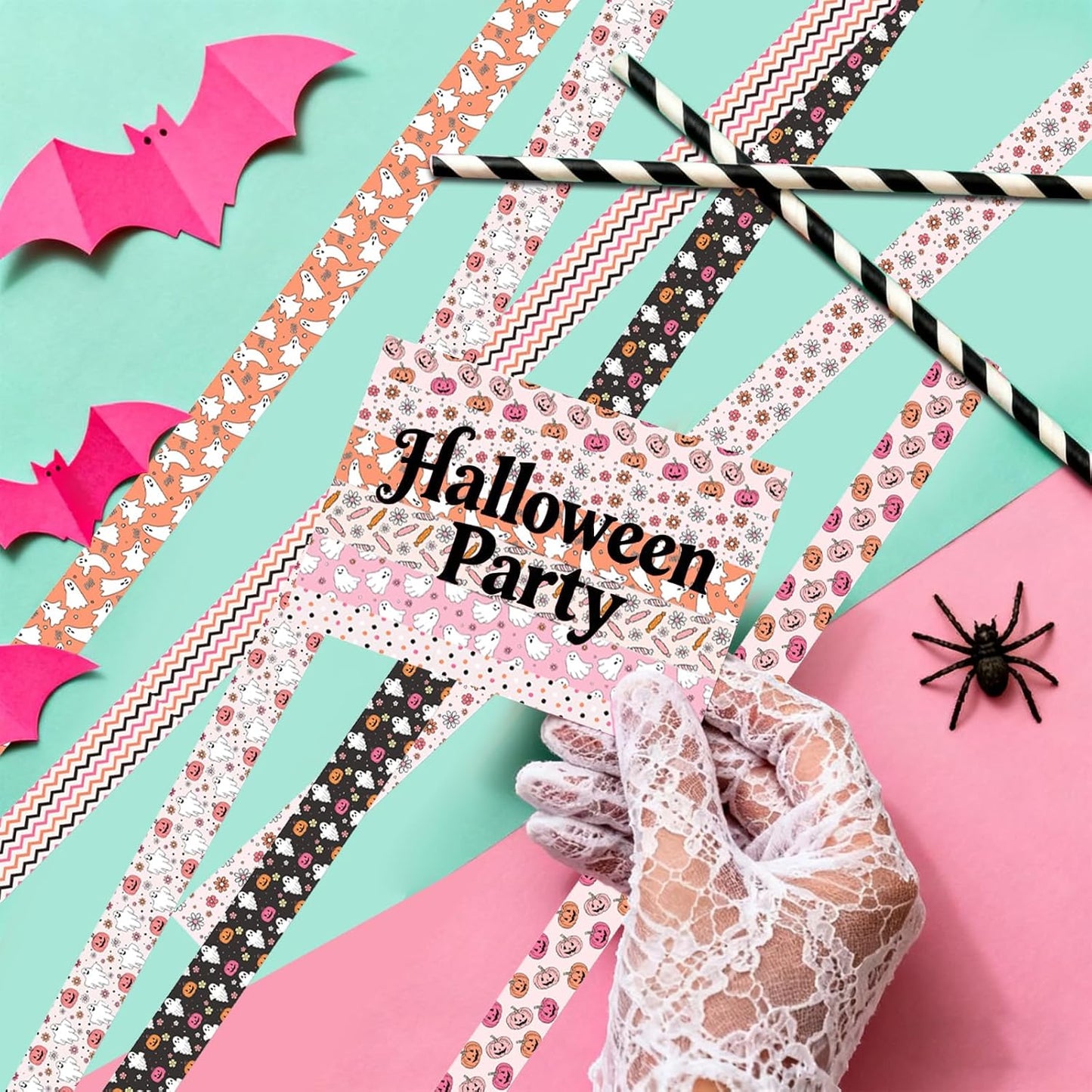 12 Rolls Halloween Washi Tape, Cute Ghost Pumpkin Spiders Masking Tape Boho Holiday Decorative Tapes Set for Scrapbooking, DIY Crafts, Party Decor 16.4FT