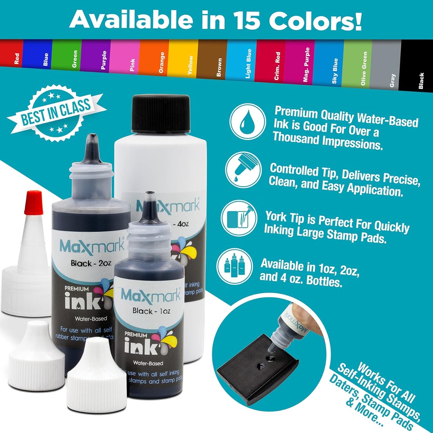 MaxMark Premium Refill Ink for self Inking Stamps and Stamp Pads, Gray Color - 4 oz.