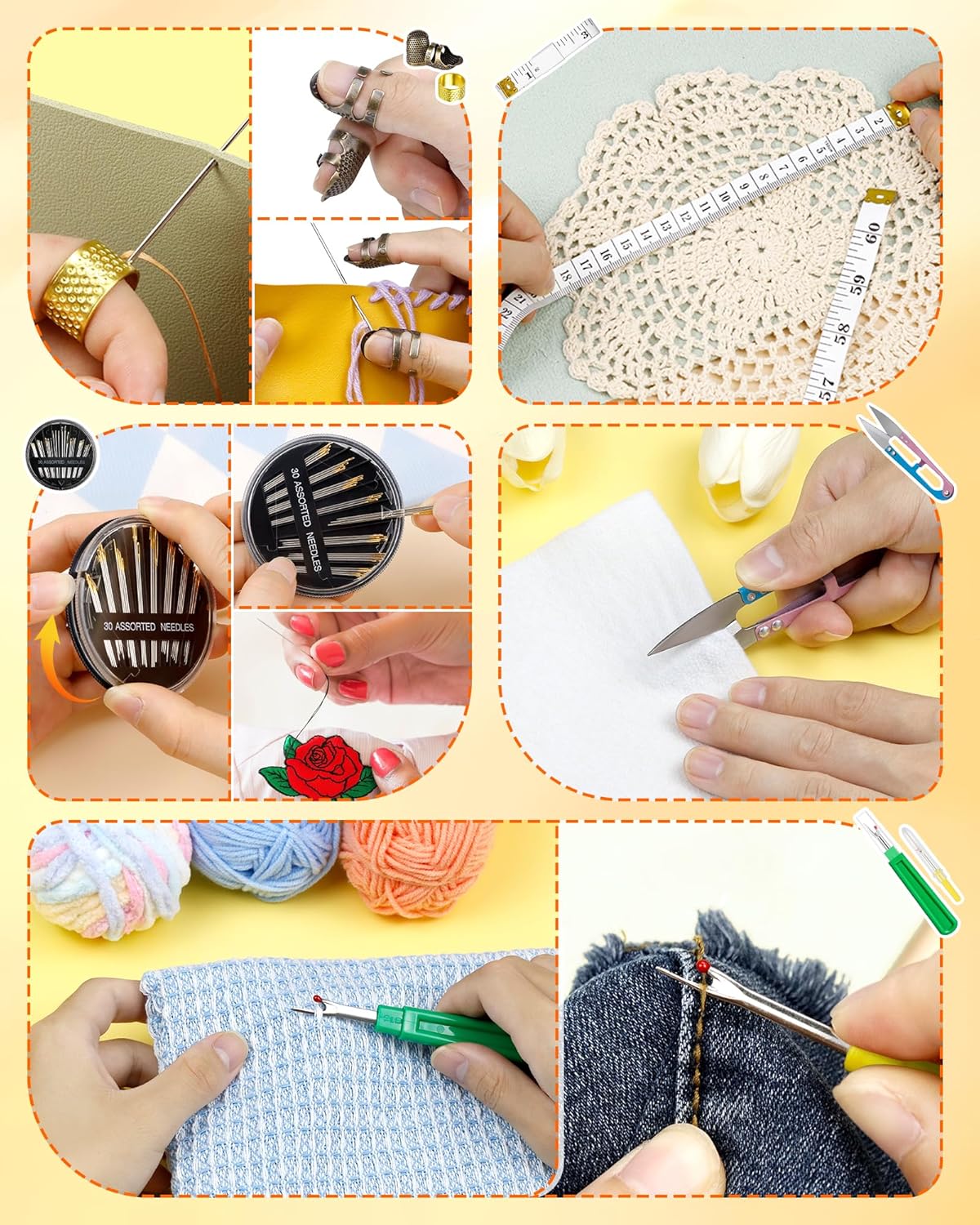 FIVEIZERO Needle Threaders Kit, 24 PCS Needle Threader for Hand Sewing, Needles Threader for Swing & Embroidery Floss with Embroidery Needles, Seam Ripper, Thread Snips, Thimble and Measuring Tape