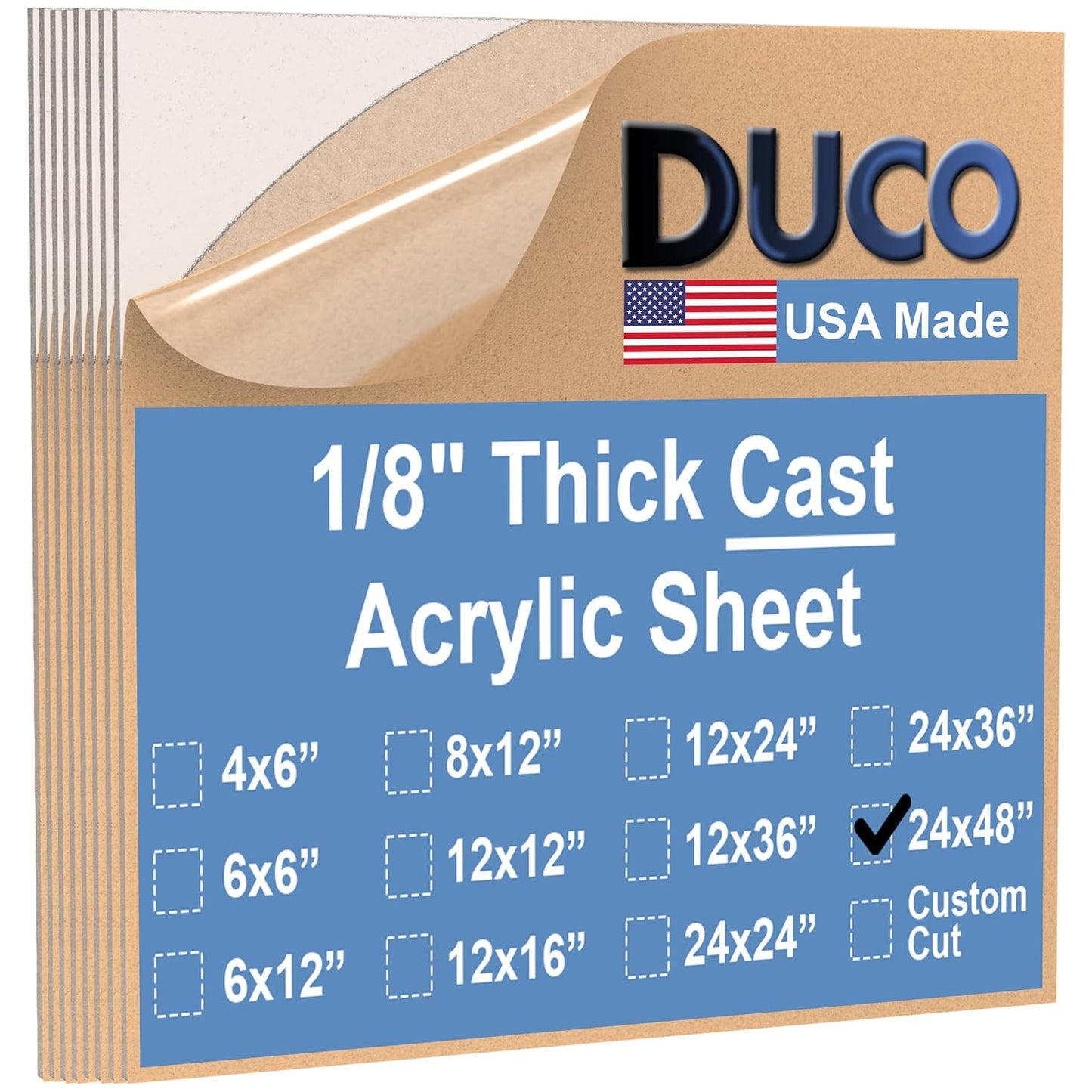 Duco USA-Made Clear Cast Acrylic Sheet 1/8 Inch Thick 24" x 48" - 8 Pack of Transparent Plexiglass Sheet - Lightweight Acrylic Board for Window Replacements, Displays, Signs, and More