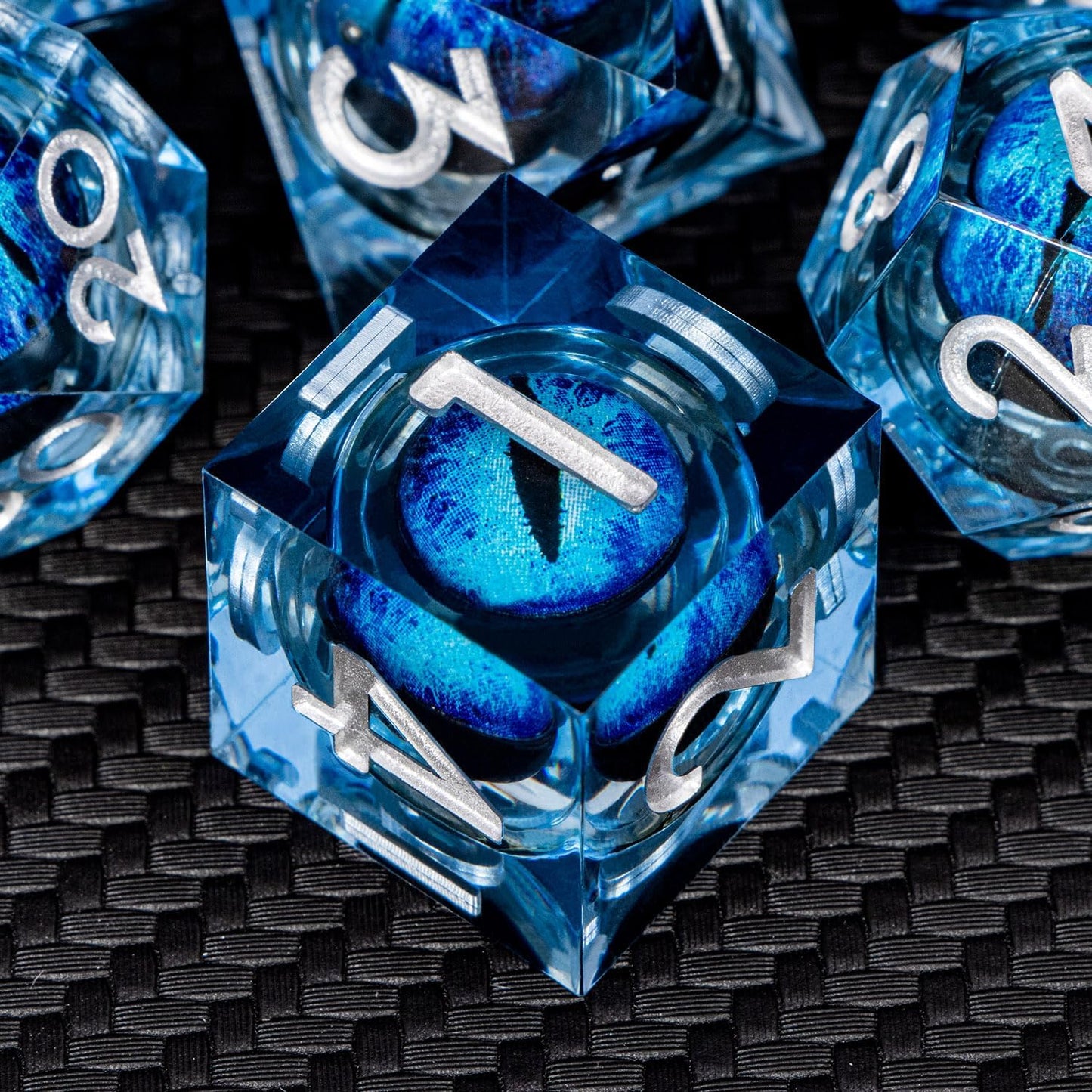 ARUOHHA DND Resin Dice Dragon Eye Dice Liquid Core Blue Sharp Edged Dice Set with Gift Box, Dungeons Polyhedral D and D Dice Set Compatible with D&D Role Playing Game D20 D12 D10 D8 D6 D4