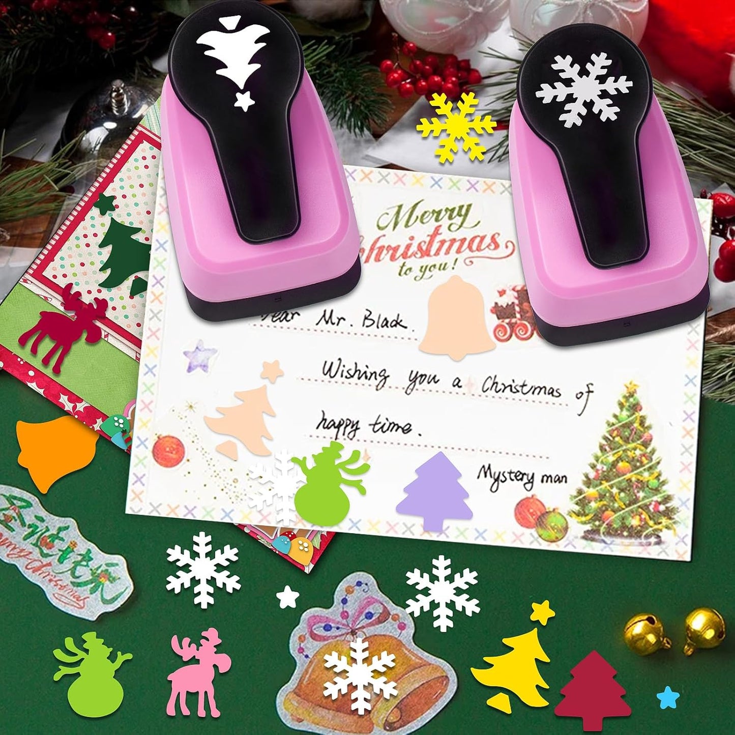 Paper Punch Shape Hole Puncher Craft Punches 1 inch Christmas Punches Scrapbooking Punch Snowflake Punch Deer Punches Bell Puncher for Paper Craft Cardstock Arts DIY Projects