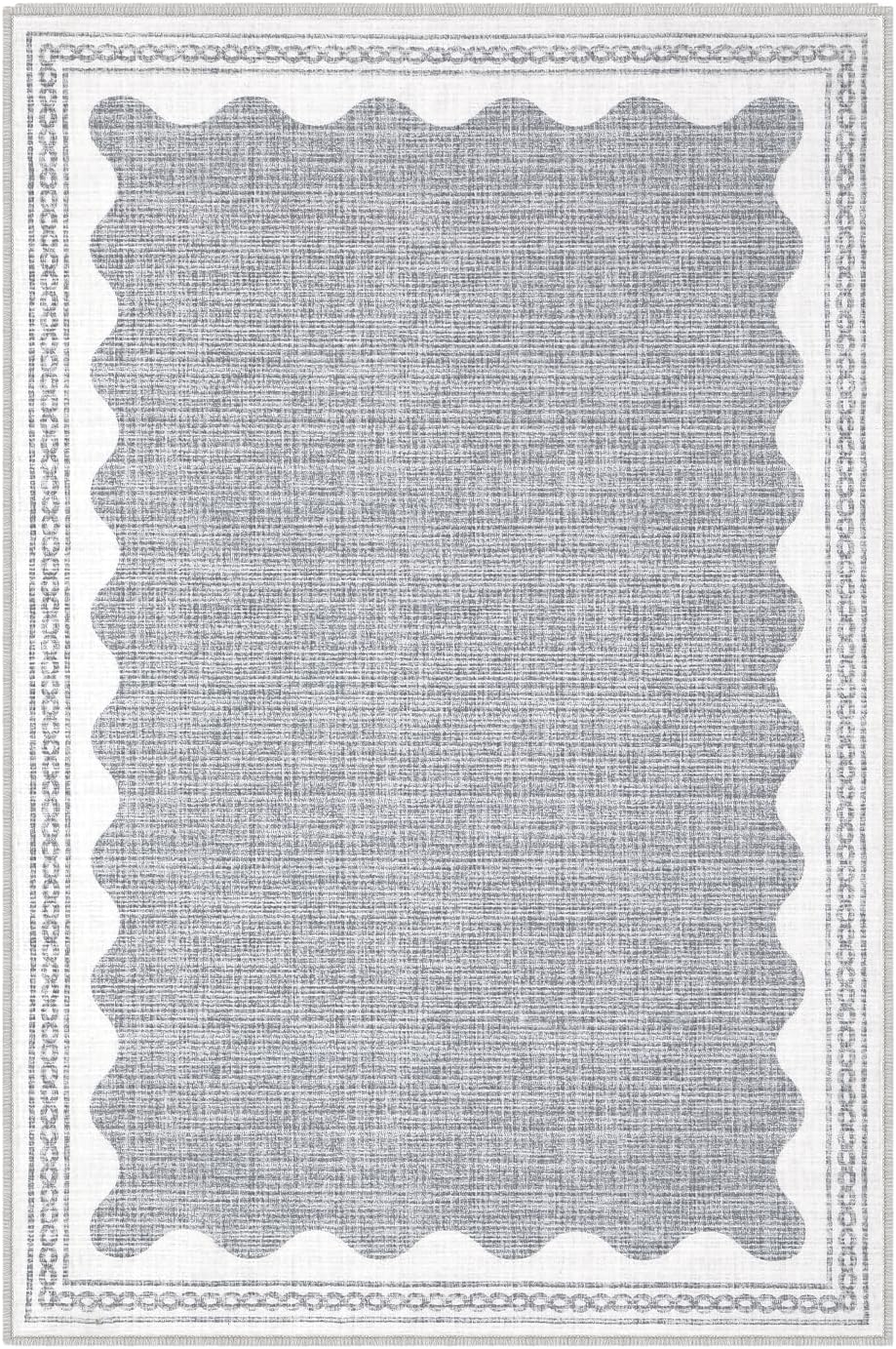 Scalloped Rug 2x3 Rugs for Entryway, Solid Grey Rug Small Area Rugs Non Slip Scalloped Bath Mat, Washable Front Door Mat Indoor Entrance,Soft Girls Nursery Dorm Carpet for Bedroom Kitchen
