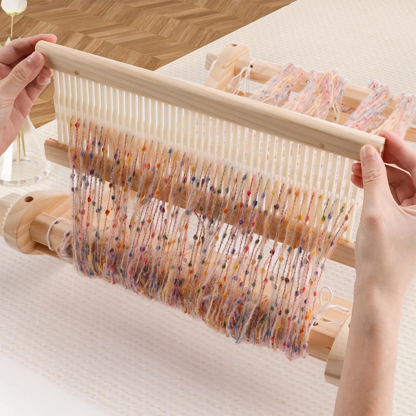 PURCOULEUR 12 Inches Rigid Heddle Loom, Wooden Weaving Loom for Adults, Multi-Craft Frame Loom for Beginners, Threads Warping Frame with Pegs and Yarn Stand, Weaving Loom Kit with Heddle Shed Stick