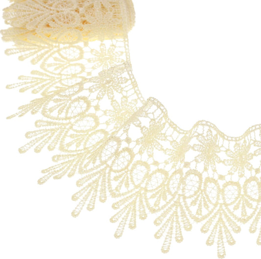 GXTIZAS Beige Lace Trim 5 Yards Wide Venise Lace Ribbon Embroidered Edge Trim for Sewing Crafts Pillow Case