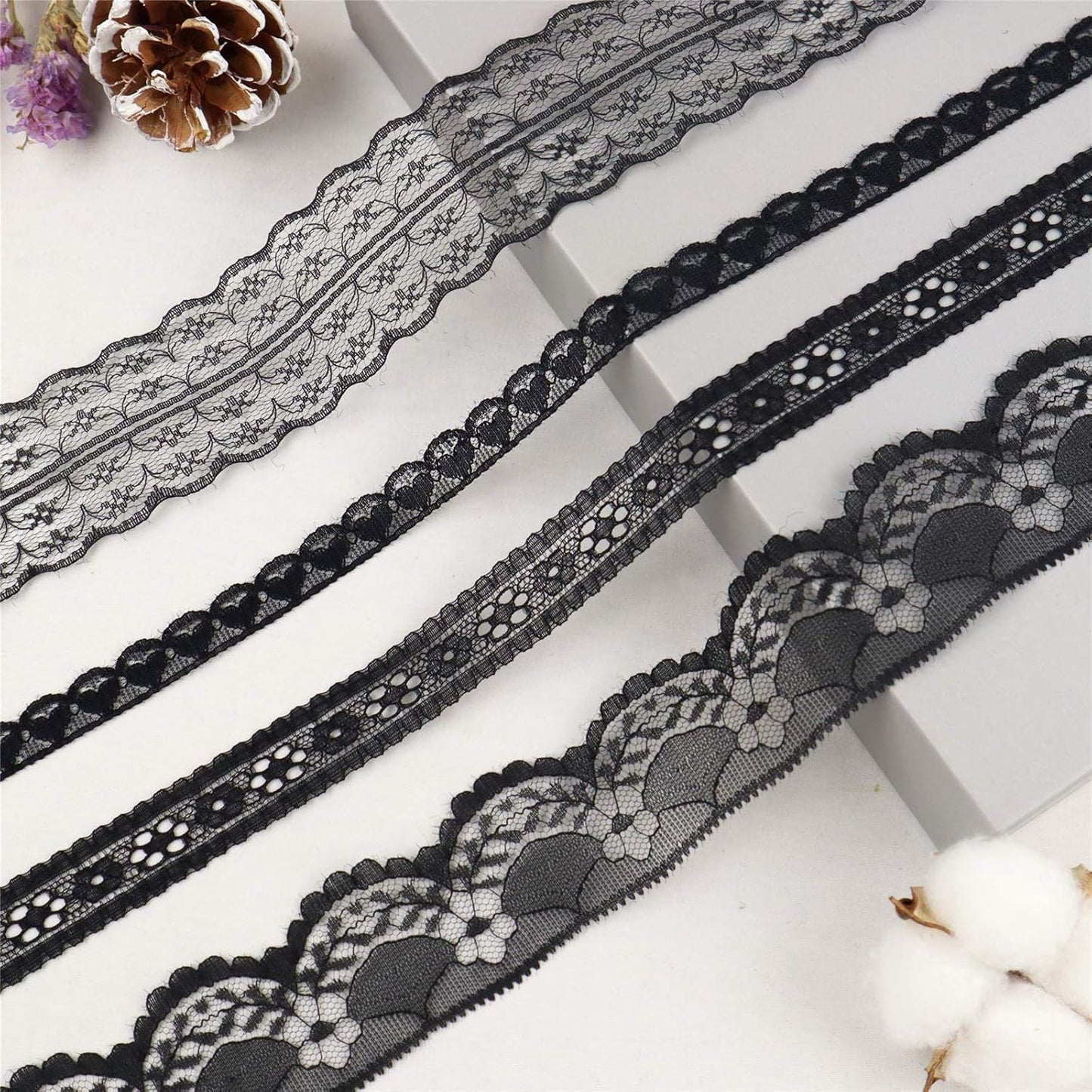 Black Lace Trim 20 Yards Sewing Lace Ribbon for Crafts Bridal Wedding Decorations, Bouquet and Gift Packaging