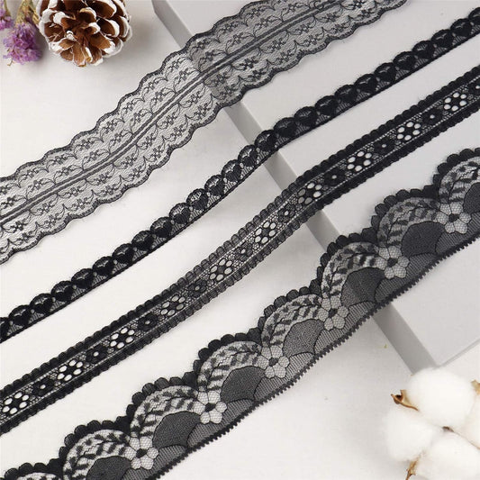 Black Lace Trim 20 Yards Sewing Lace Ribbon for Crafts Bridal Wedding Decorations, Bouquet and Gift Packaging