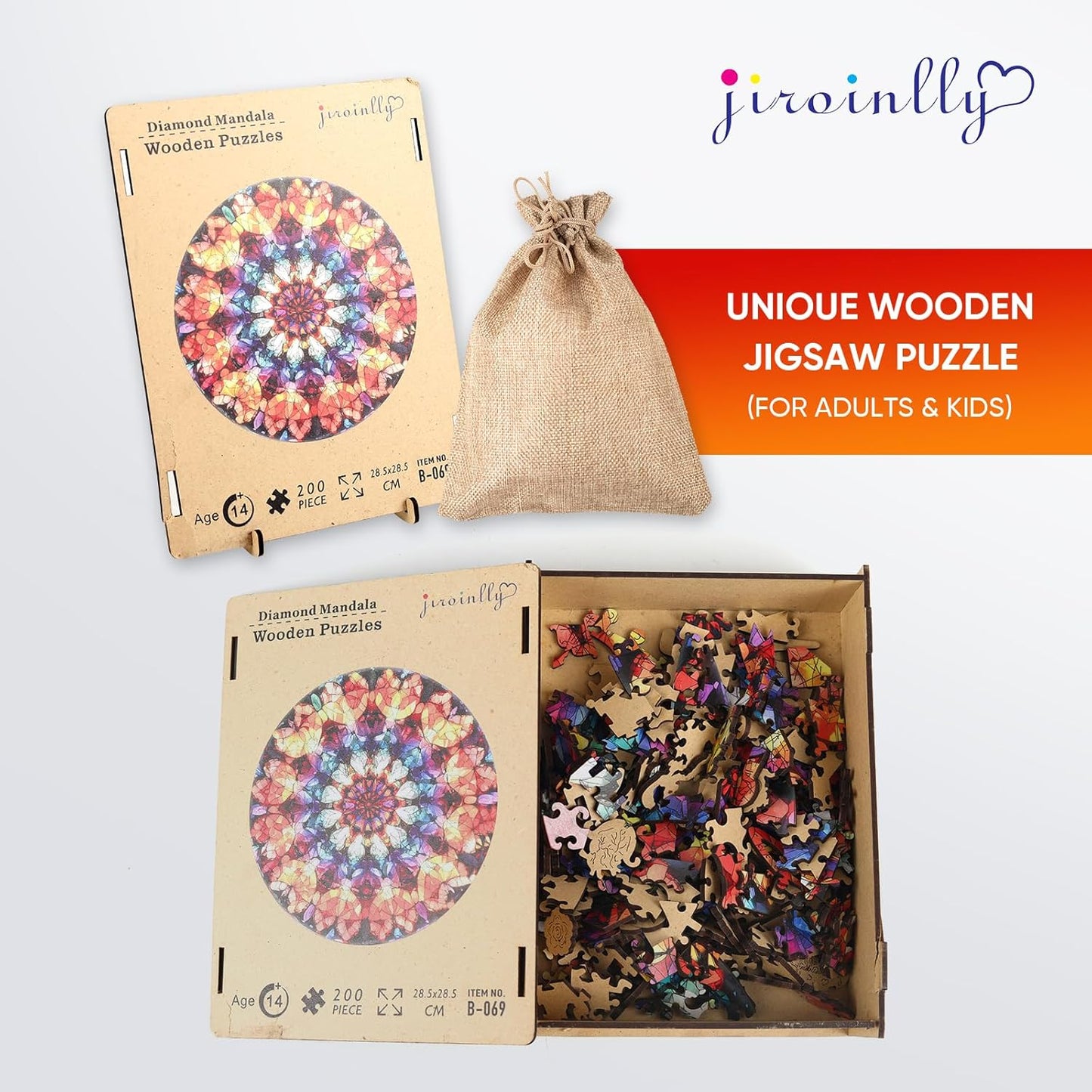 Wooden Jigsaw Puzzles - Crystal Mandala Wooden Puzzles for Adults 500 Pcs, 16.7'' Luxurious Shaped Wood Puzzle, Beautiful Package, Best Gift Toys for Adults and Kids, Family Game