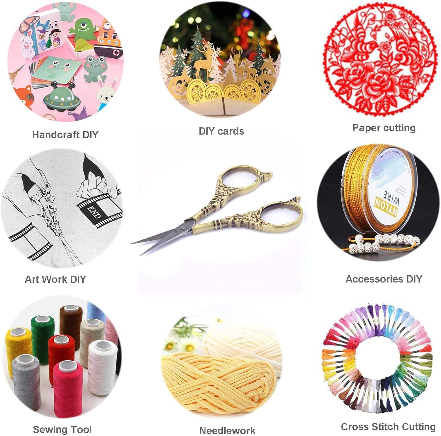 BIHRTC Vintage European Style Scissors Stainless Steel for Cross Stitch Cutting Embroidery Sewing Handcraft Craft Art Work DIY Tool(Bronze)