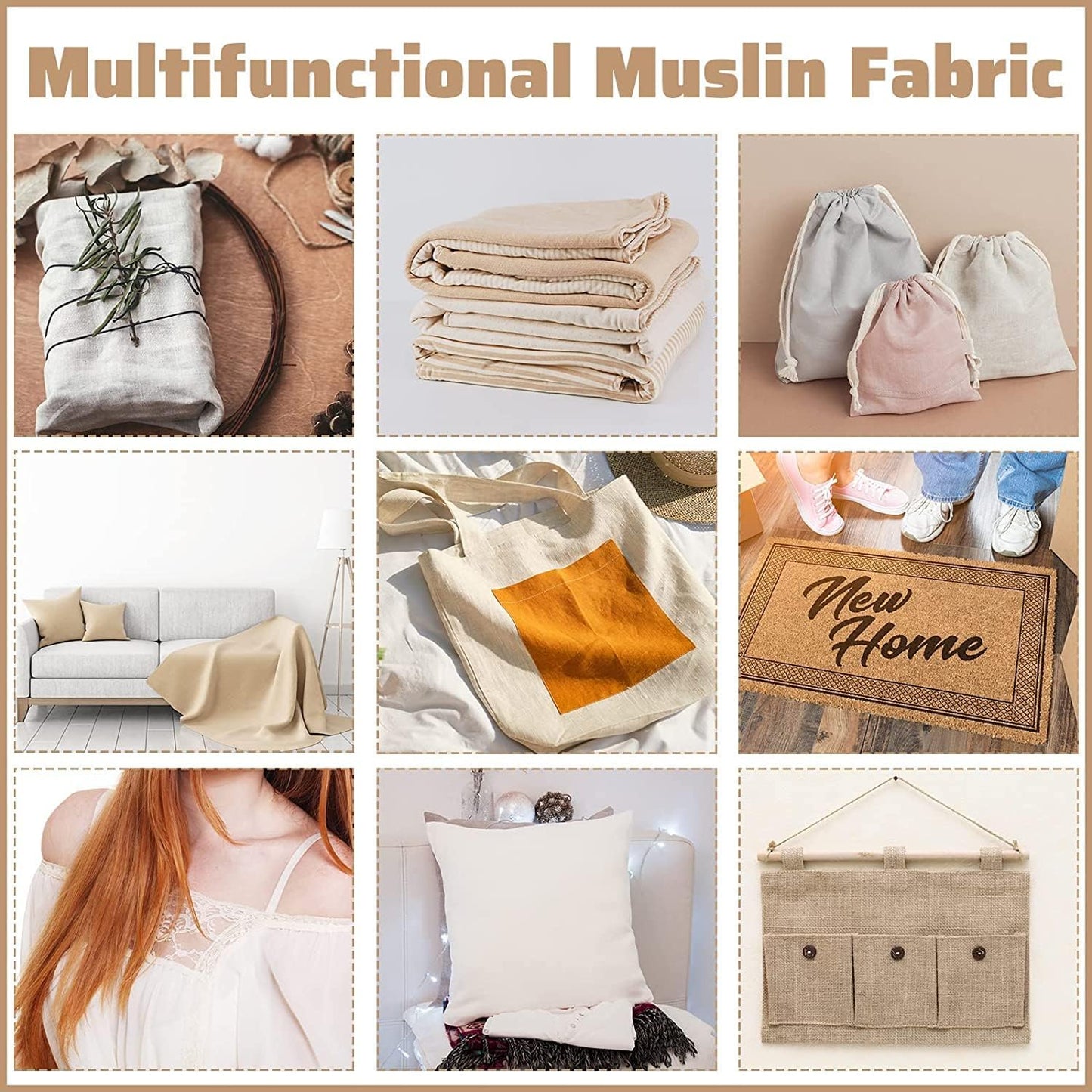 AK TRADING CO. Muslin Fabric/Textile Unbleached - Draping Fabric - Natural 2 Yards Medium Weight - 100% Cotton (63in. Wide)