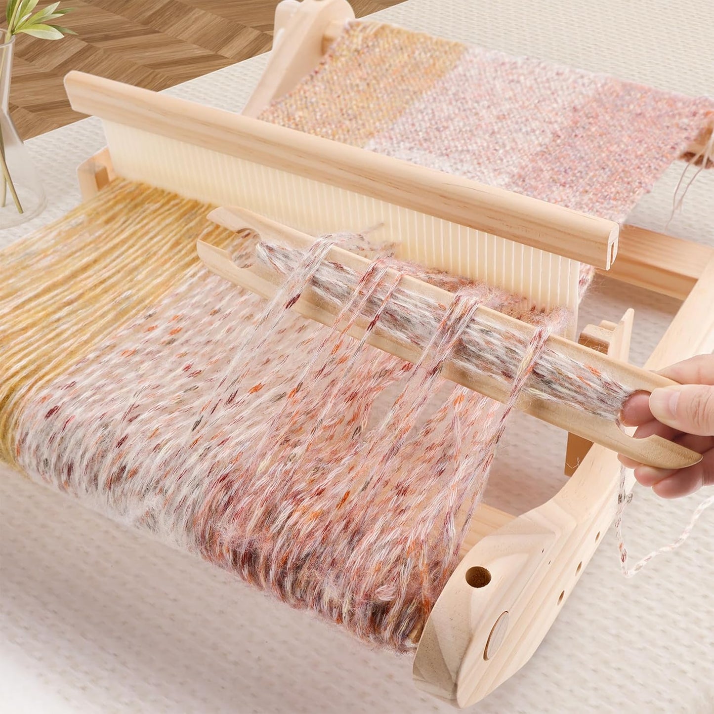 PURCOULEUR 12 Inches Rigid Heddle Loom, Wooden Weaving Loom for Adults, Multi-Craft Frame Loom for Beginners, Threads Warping Frame with Pegs and Yarn Stand, Weaving Loom Kit with Heddle Shed Stick