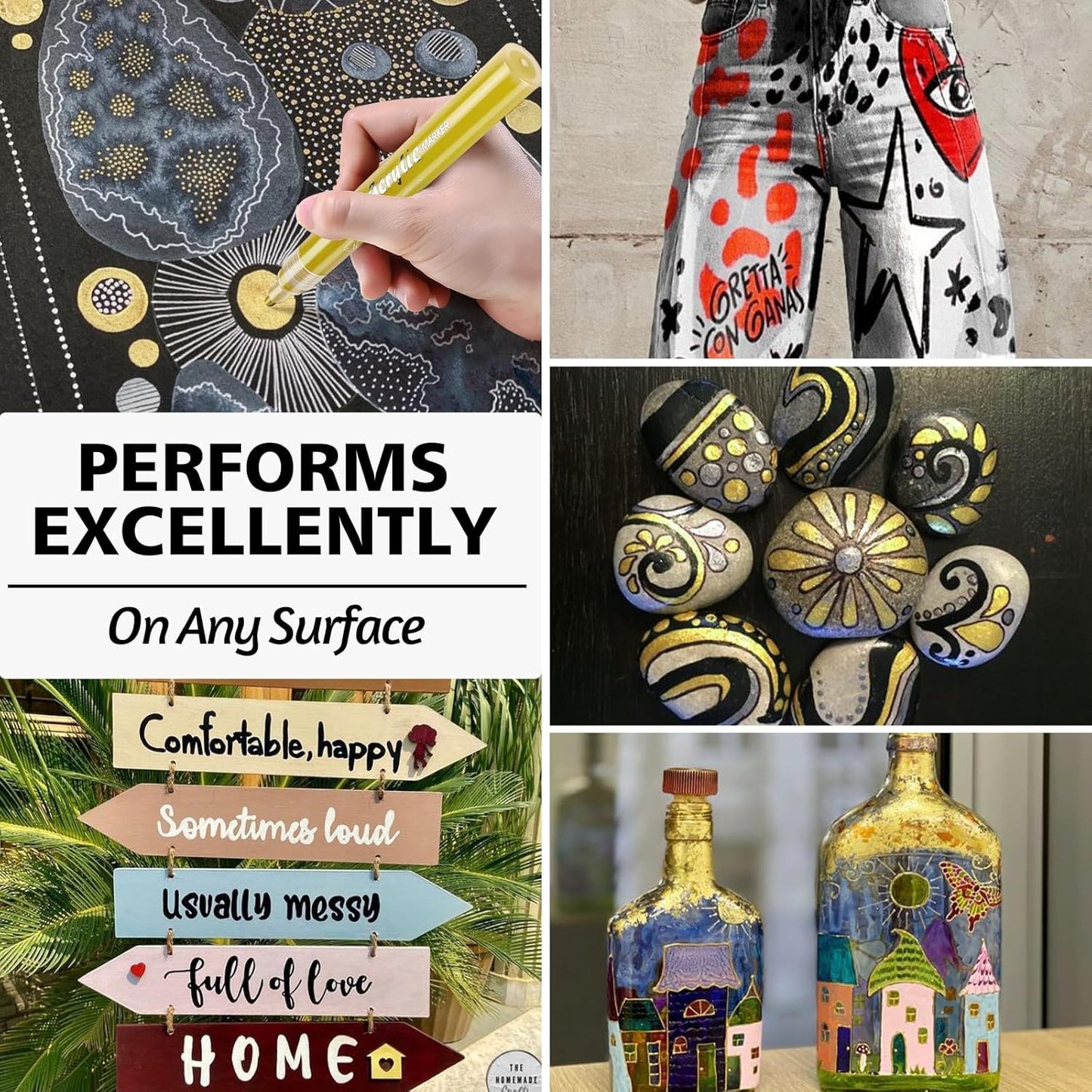 SFAIH Paint Markers Pens - 4 Colors 8 Pack Ultra-High Coverage Acrylic Paint Pens for Rock, Paper, Wood, Fabric, Glass, Metal, Ceramic, Painting, DIY Art Projects, Crafts, Large Capacity Permanent Ink