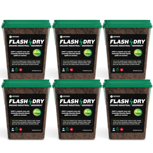 FlashDry All Purpose Organic Industrial Absorbent - 5 Liter Bucket, Case of 6- Instantly Absorbs Liquid Spills - Safer and 5-7x More Absorbent Than Clay - Lightweight & Refillable - OSHA Compliant