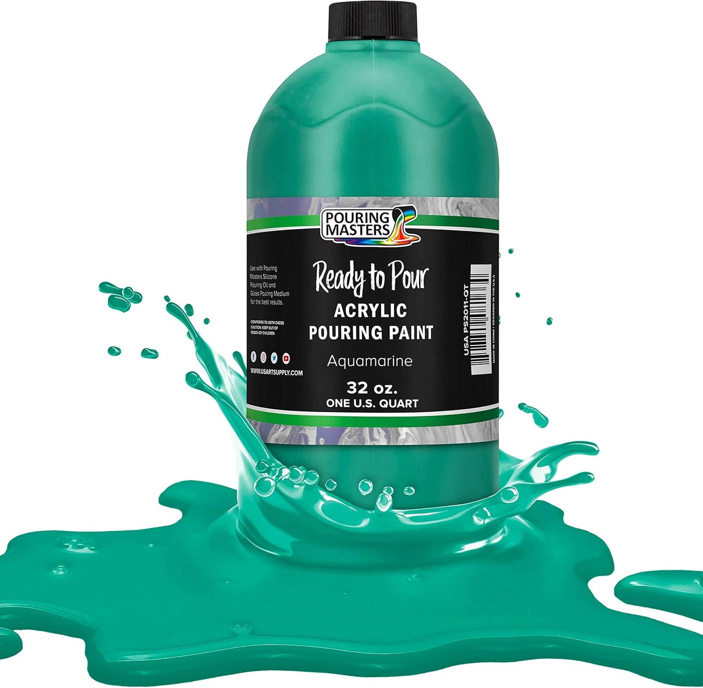 POURING MASTERS Aquamarine Acrylic Ready to Pour Pouring Paint - Premium 32-Ounce Pre-Mixed Water-Based - for Canvas, Wood, Paper, Crafts, Tile, Rocks and More