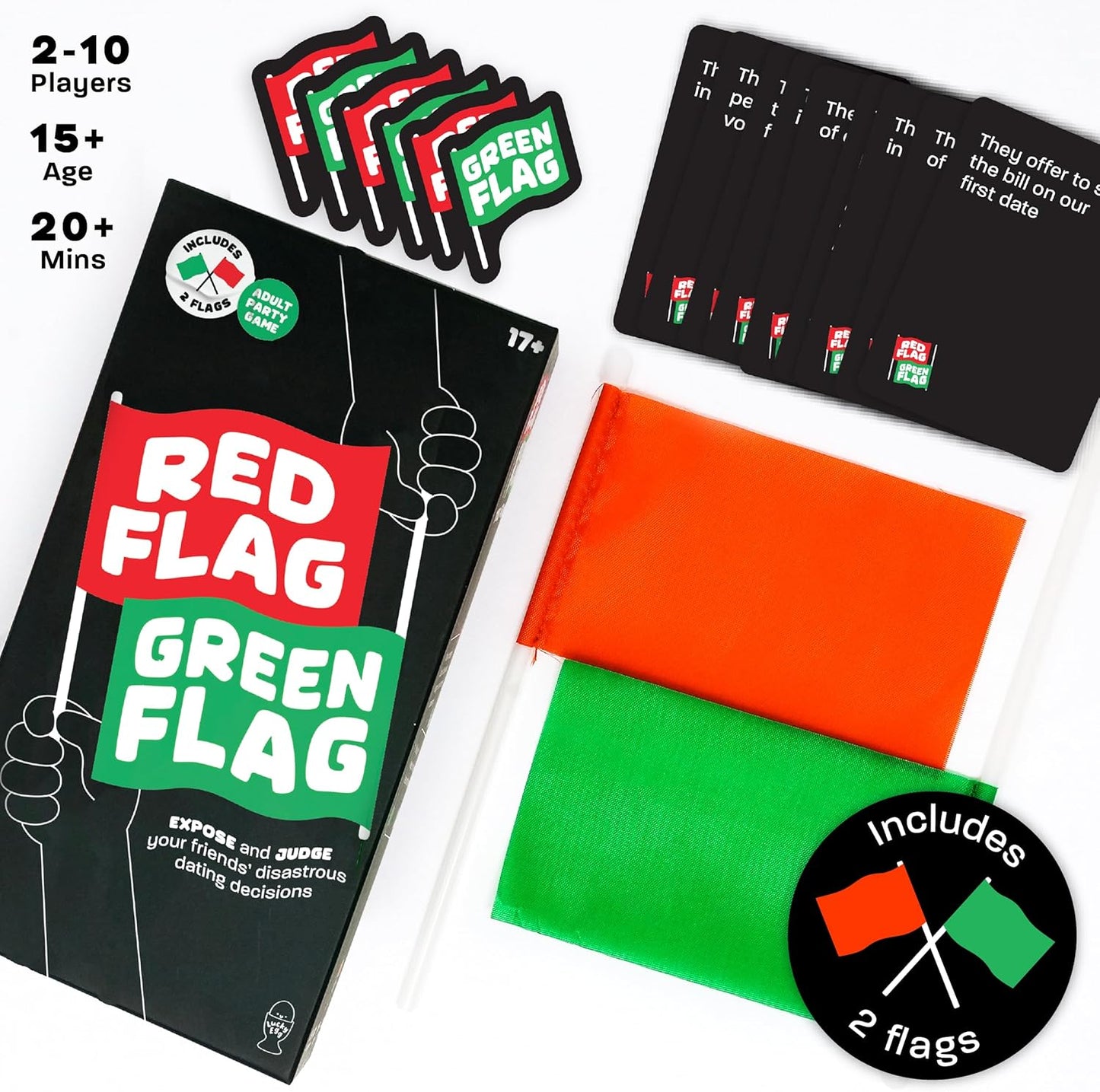 Lucky Egg - Fun Red & Green Flag Party Game - Judge Friends' Dating Decisions - 230 Diverse Questions - Adult Party Game