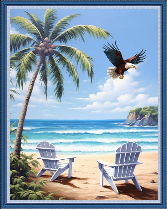 DMCVIVR Stamped Cross Stitch Kits for Adults Beginners Embroidery Kits 11CT Needlepoint Kits Cross Stitch Patterns Embroidery Patterns-Rest by The Seaside 16x20 inch