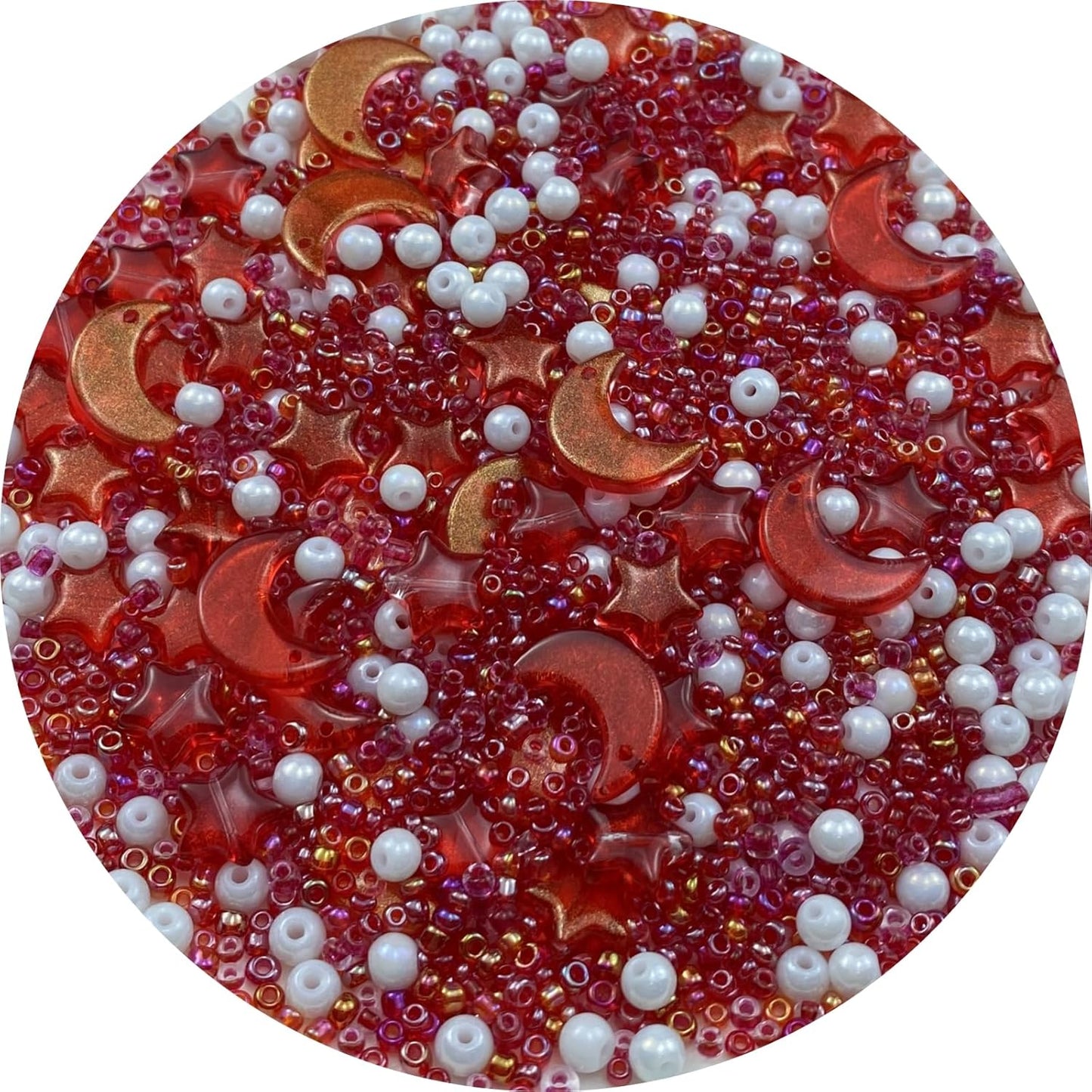 Assorted Glass Beads for Jewelry Making Multi Size Colors Glass Star Moon Seed Pearl Spacer Beads for Bracelets Necklace Earring Making(White Red)