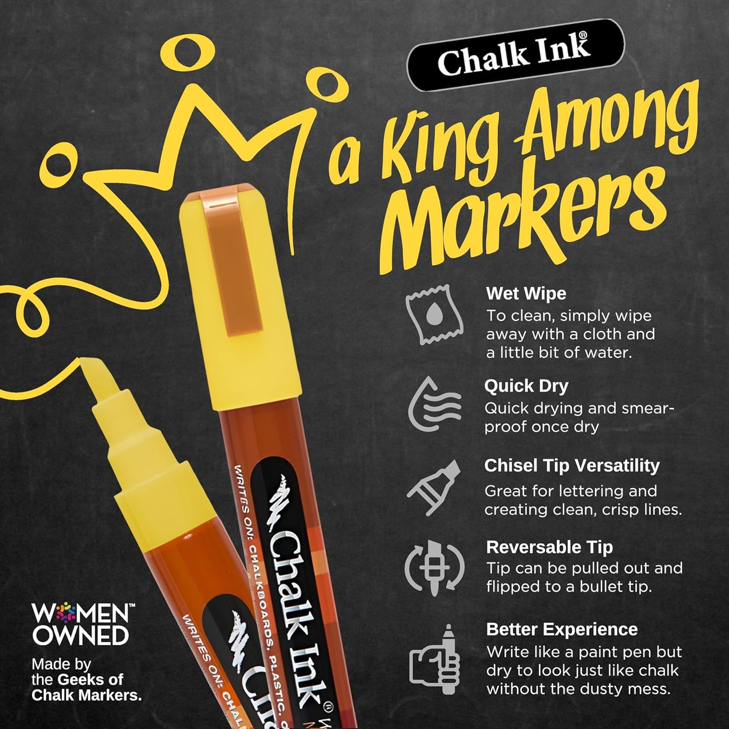 Chalk Ink Chisel Tip Wet Wipe Chalk Markers (Happy Holidays, 6mm, 6 Pack)