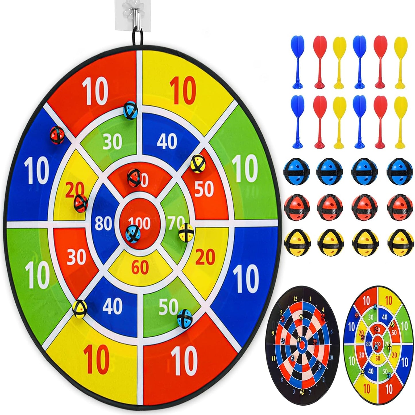 Dart Board Games for Kids Ages 3-12, Sticky Dart Board with 12 Balls & 12 Darts, Indoor Outdoor Toys for Boys, Party Birthday Gifts