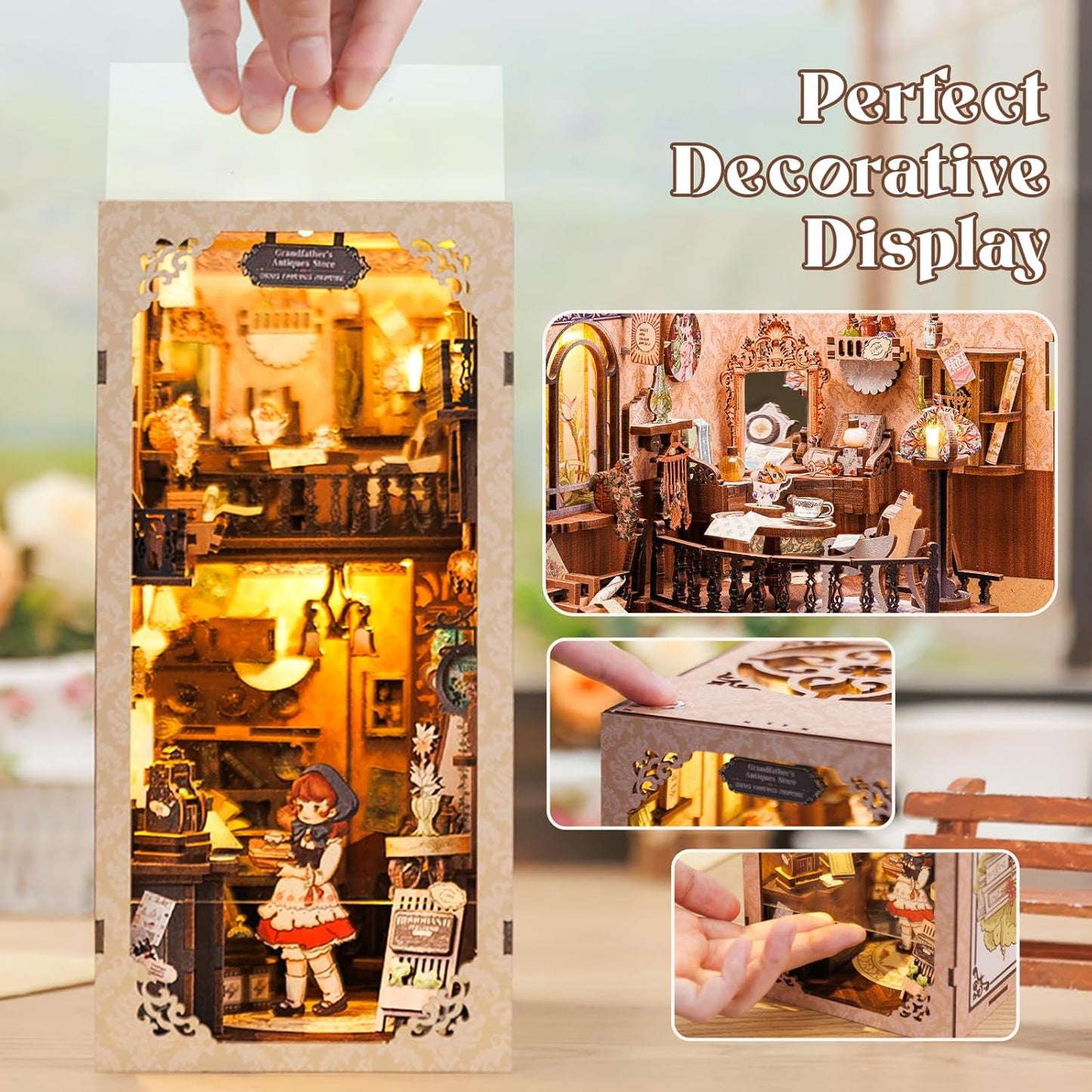 Fsolis Book Nook Kit, DIY Miniature Dollhouse Kit for Adults Bookshelf Decor Birthday for Women Teens Craft Lovers (Grandpa's Antiques Store)