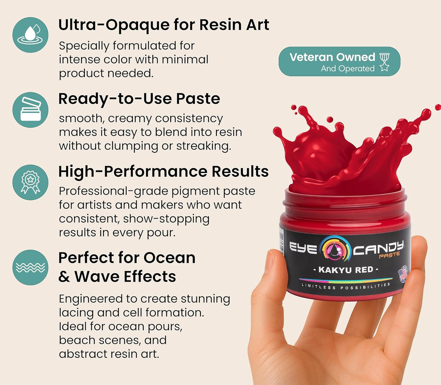 Eye Candy Red Resin Pigment Paste Kakyu Red (2 oz Paste / 4 oz Jar) | Epoxy, Resin Art | Highly Pigmented
