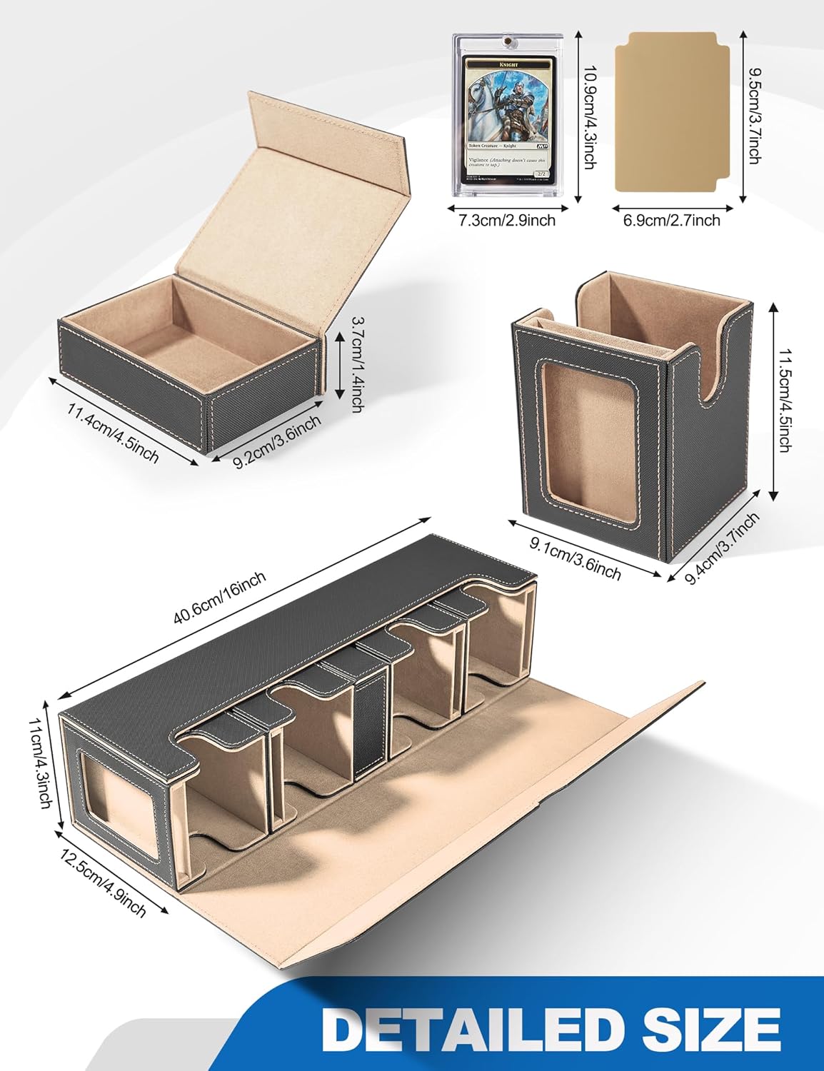 Card Deck Box for MTG with Commander Display, 5 in 1 Card Deck Case Holds 800+ Unsleeved Cards, Strong Magnet Organizer Compatible with Yugioh TCG Sports Cards (Black&Glod)