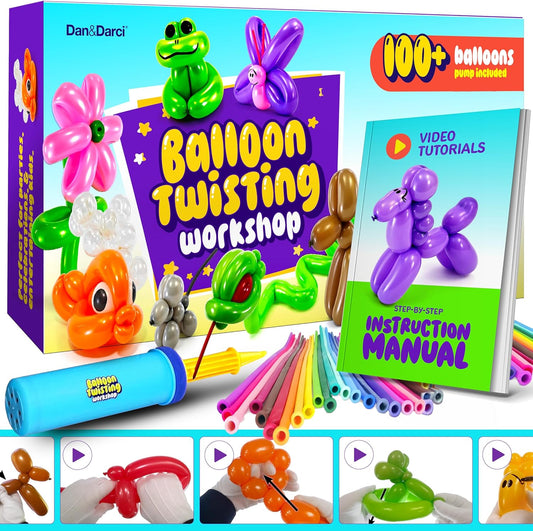 Balloon Animal Twisting Kit with Pump for Kids - Boy & Girl Christmas Gift - Birthday Gifts for Girls and Boys - Arts and Crafts for Kid Ages 8-12 - 6 7 8 9 10 11 12 Year Old - Animals Balloons