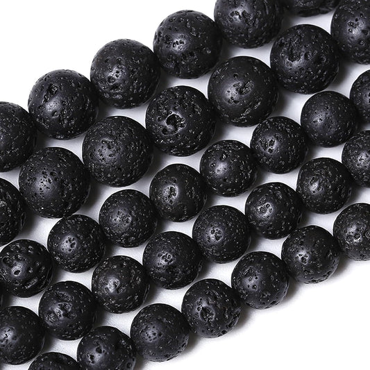 4MM 180pcs Natural Stone Beads Black Volcanic Lava Gemstone Round Loose Beads for Jewelry Making Bracelet 2 Strands 32"