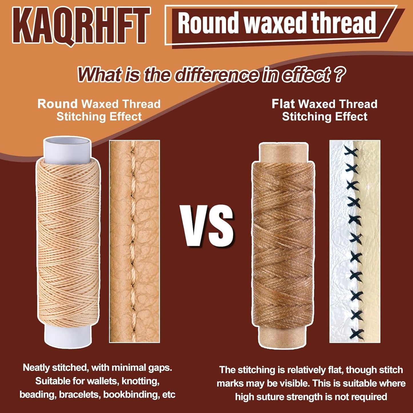 Round Waxed Thread 0.55 mm 54 Yards, Leather Thread Wax String for Sewing, Stitching, Bookbinding, Bracelet, Braiding (Beige)