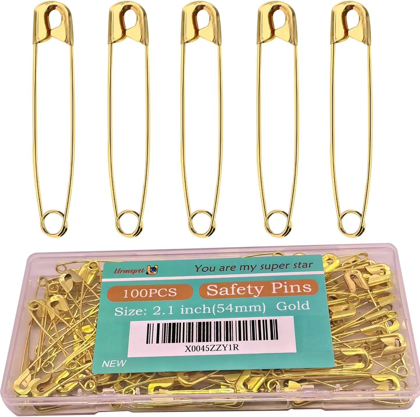 100PCS Safety Pins, 2.1 inch Small Safety Pins, Rust-Resistant Nickel Plated Steel, Sharp Edge Safety Pin for Clothes, Sewing, 54mm Decorative Safety Pins Assorted (Gold)