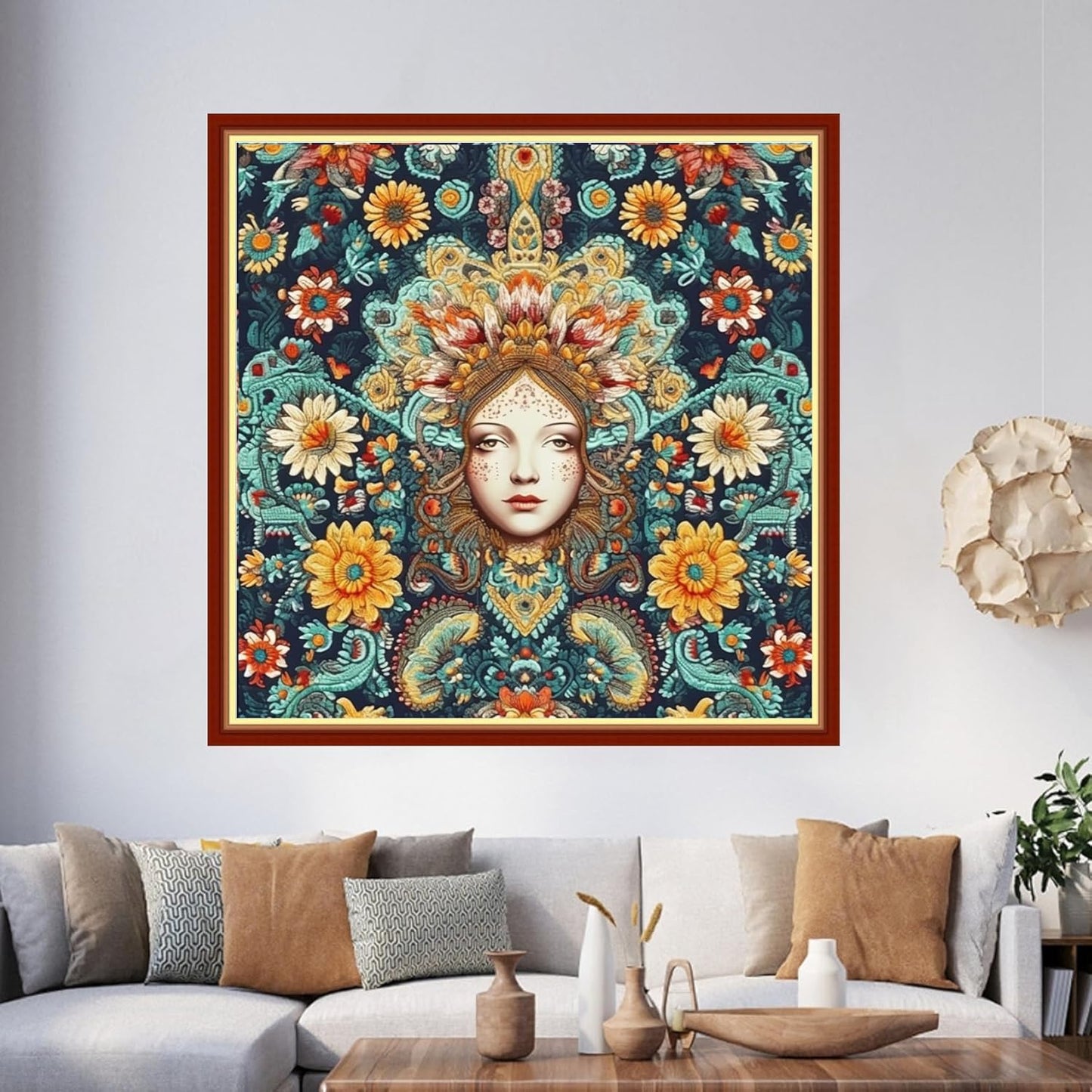 Foxhool Beginners Cross Stitch Kits Stamped Full Range of Embroidery Kits for Adults DIY Cross Stitches kit Embroidery Patterns for Needlepoint kit-Queen of Colorful Flowers 17.7x17.7 inch