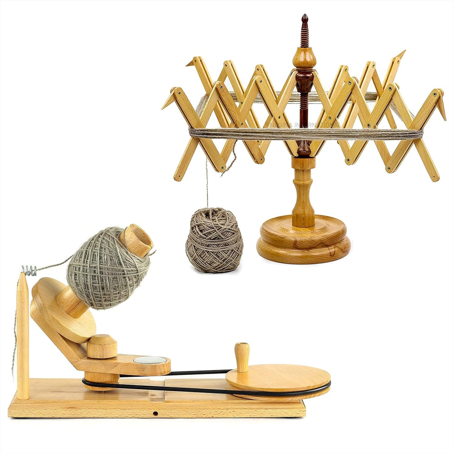 Wooden Handcrafted Heavy Duty Wooden Yarn Ball Winder - Premium Crafted Knitting Crocheting Accessories & Combo Set - Table Top Yarn Swift (Steam Beech Wood)