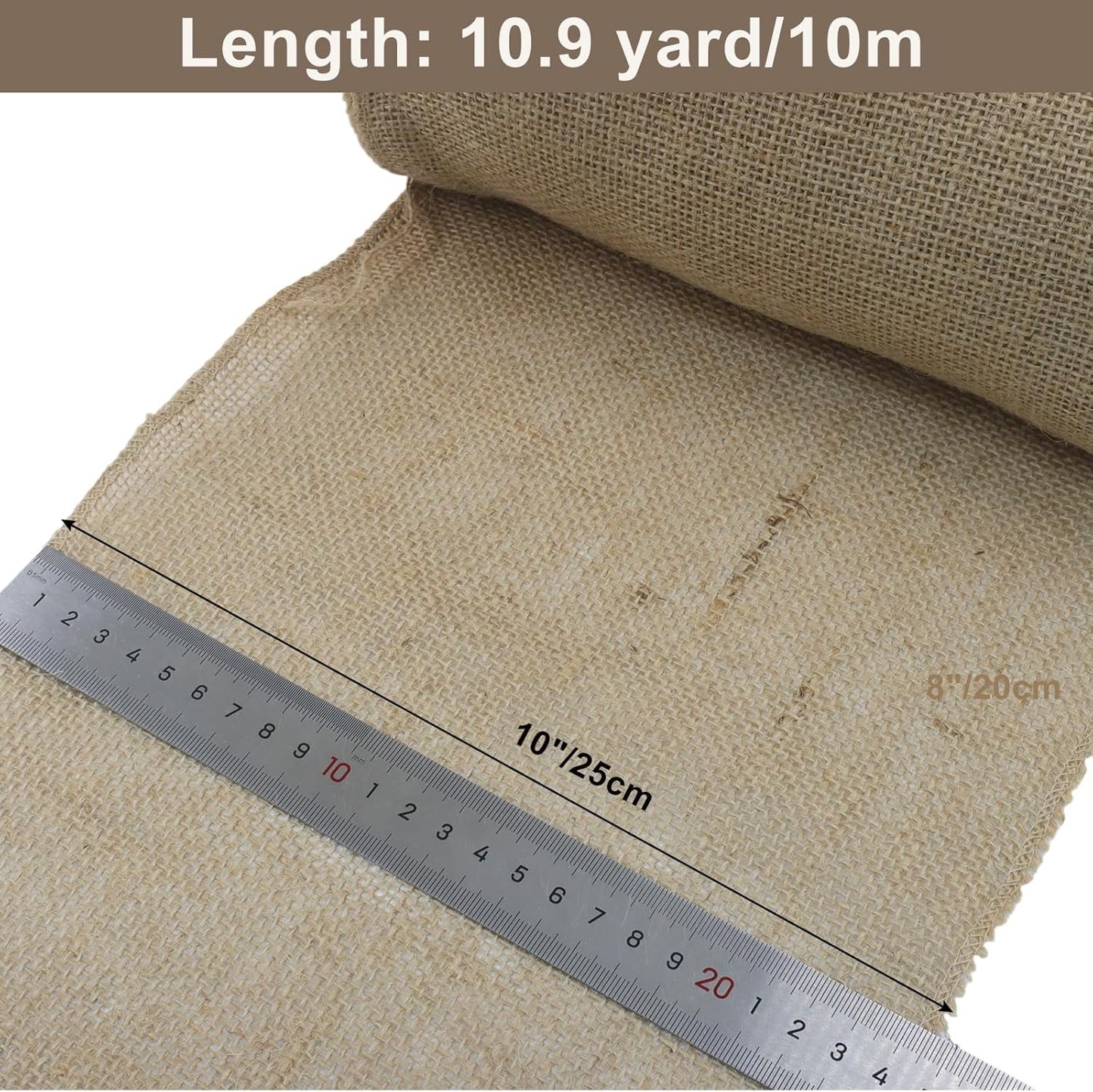 10" Wide Natural Burlap Fabric Roll - 10 Yards Jute Ribbon for Gift Wrapping, Wedding Decorations, Rustic Crafts, Wreaths & Home Decoration (25cm Wide)