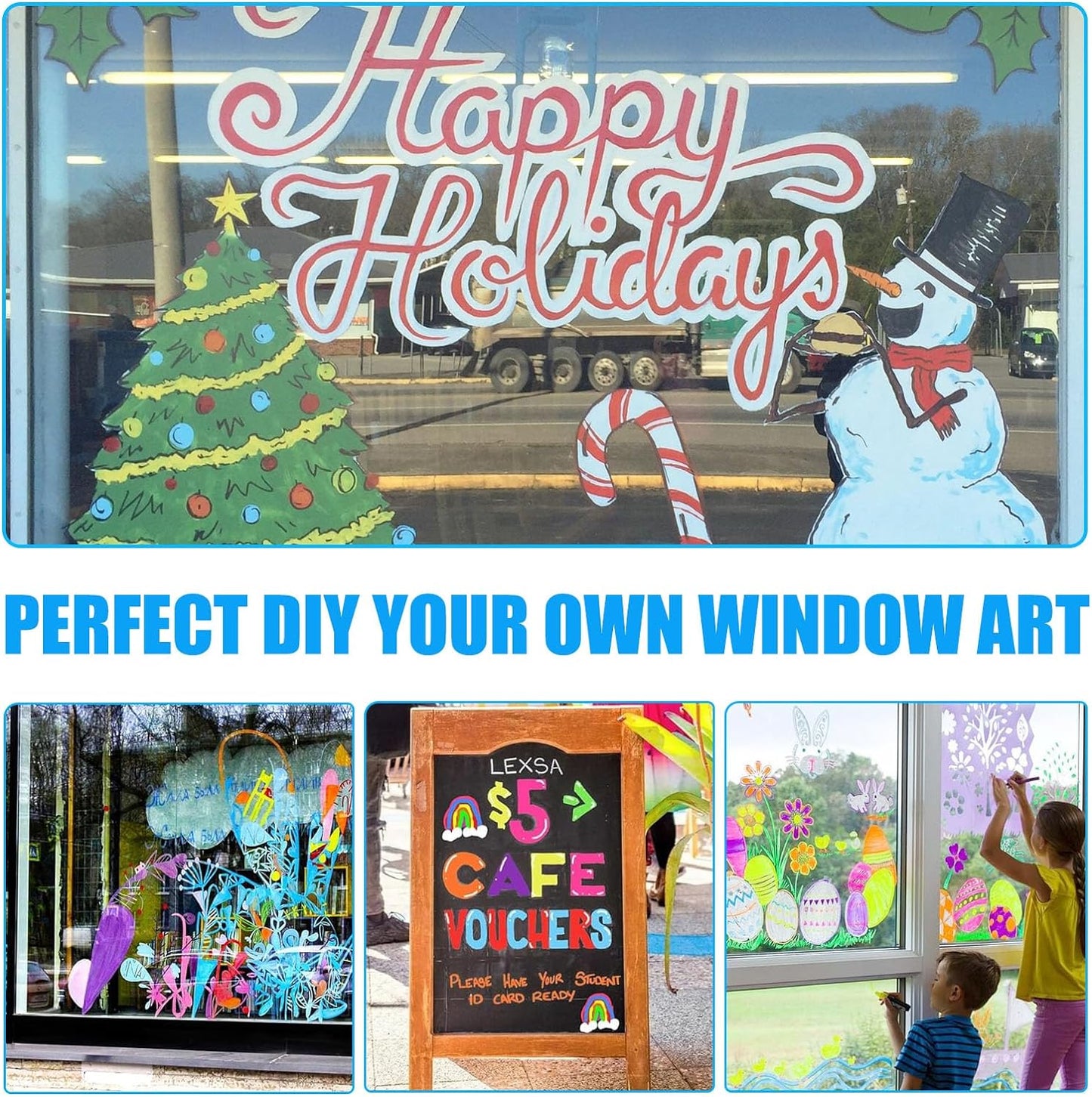 Window Chalk Markers for Cars Glass Washable, 8 Colors Jumbo Liquid Chalk Marker Pens with 10mm 3 in 1 Nib Wide Tip, Chalkboard Markers Car Window Paint Pen for Auto, Mirror, Poster