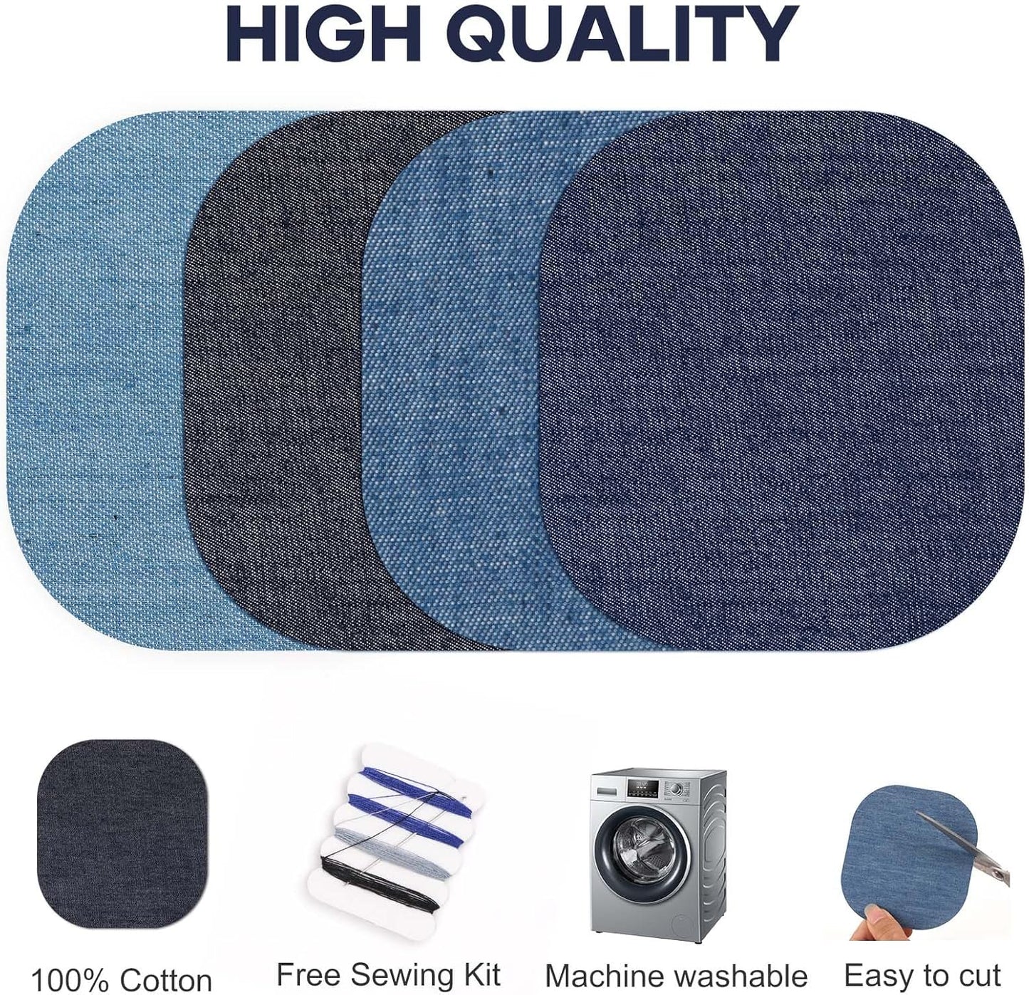 HTVRONT Iron on Patches for Clothing Repair - 20PCS 100% Cotton Denim Patches for Jeans Kit, 4-1/4" by 3-3/4" Iron on for Jeans Repairing 4 Shades Jean Patches