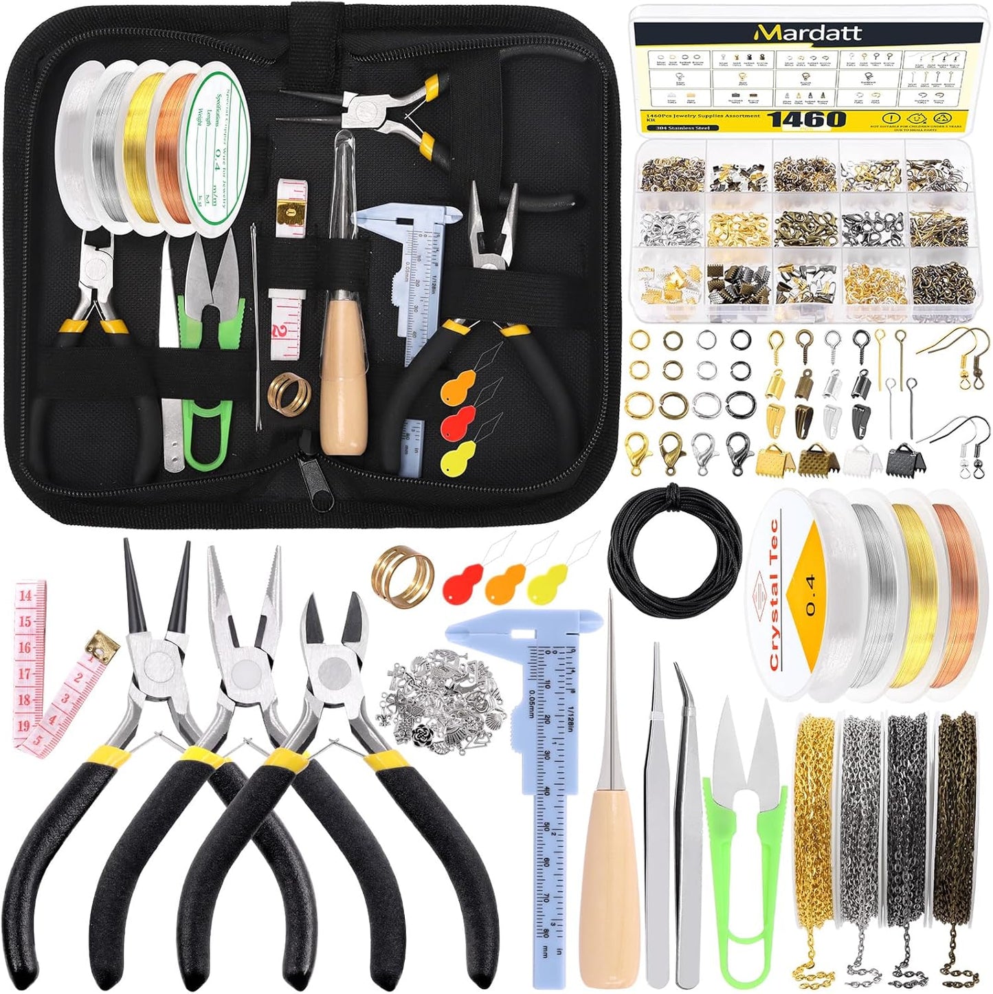Mardatt 1587Pcs Jewelry Making Supplies Kit Includes Jewelry Pliers, Jewelry Wires, Jewelry Making Silver Charms, Chains, Jump Ring Opener and Tweezers Jewelry Accessories for Jewelry Repair