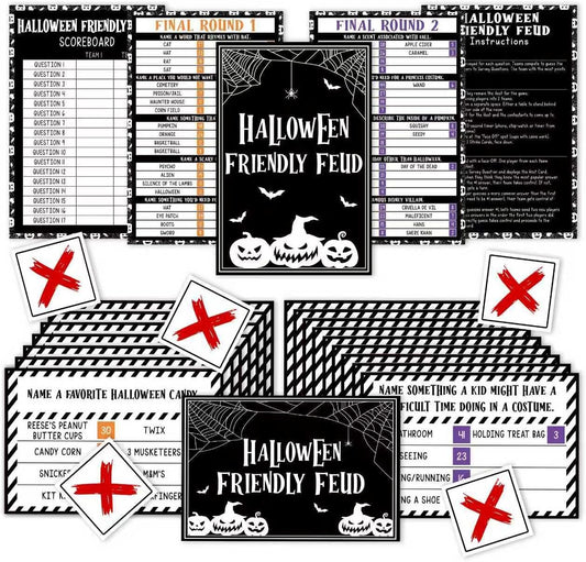 Halloween Games for Adults Friends, Halloween Family Friends Feud Trivia Games, Group Party Matching Activities, Fall Festival Board Card Activities, 01