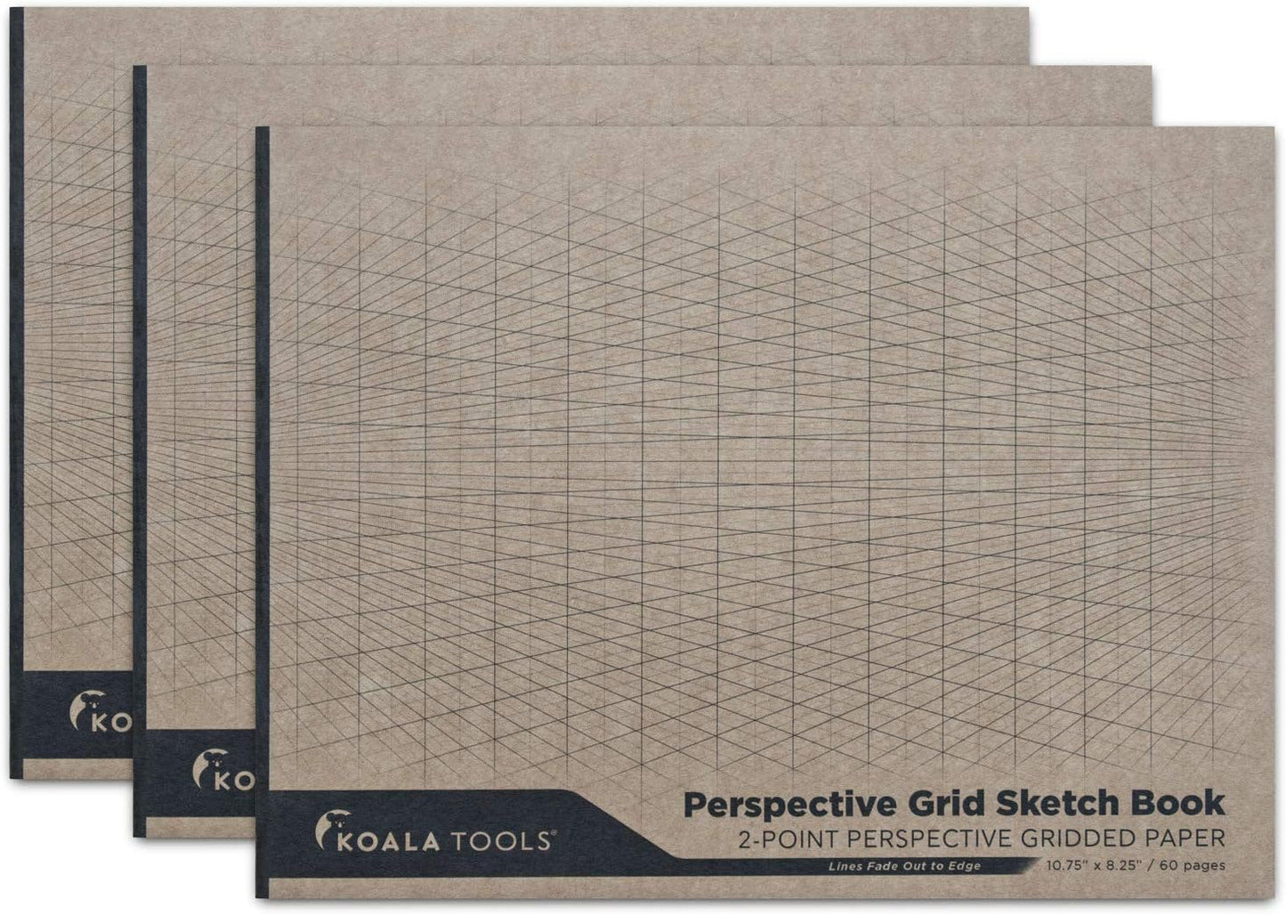 KOALA TOOLS | 2-Point Drawing Perspective Notebook (3 Pack) | 10.35" x 8", 60 pp. - Perspective Grid Graph Paper for Interior Design, Industrial, Architectural and 3d Design