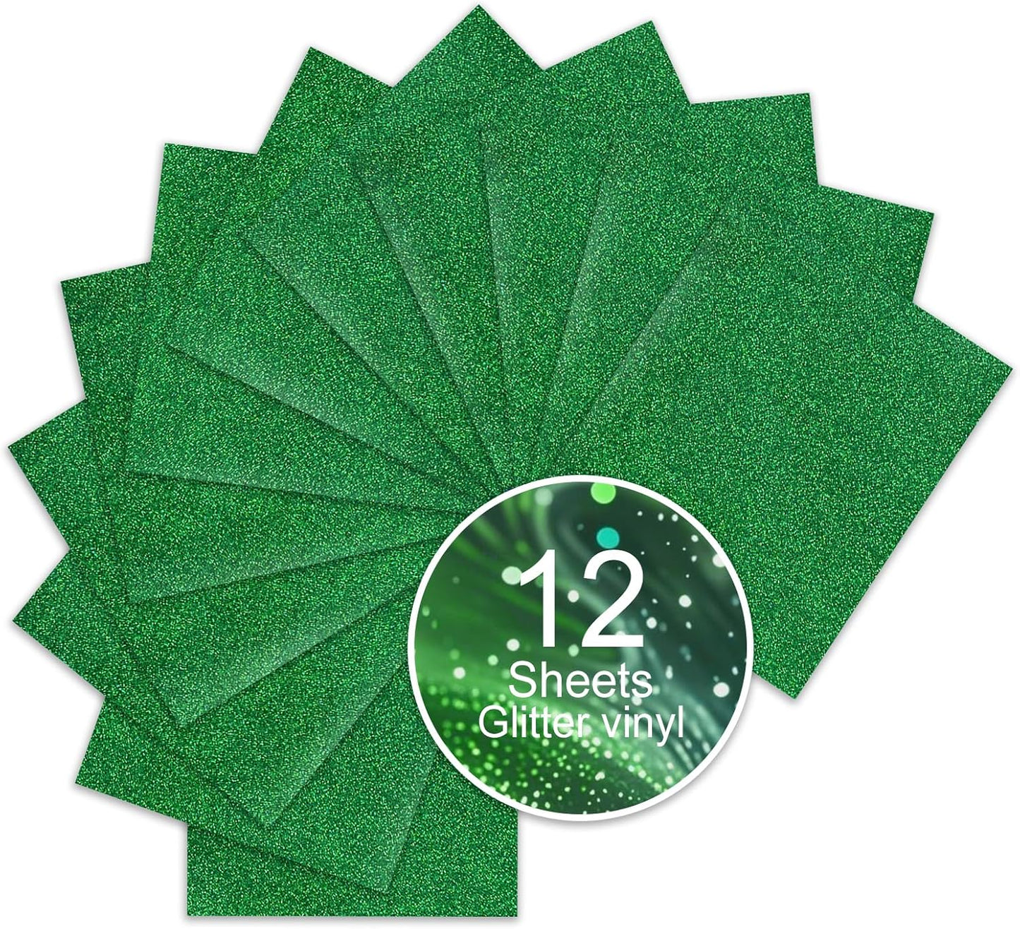 Green Glitter HTV Sparkly Heat Transfer Vinyl – 12 Pcs 12x10Inch Iron-On Vinyl Sheets for T‑Shirts & DIY Craft Gifts, Easy to Cut & Weed, No‑Flake & Washable, Work with All Cutter Machines