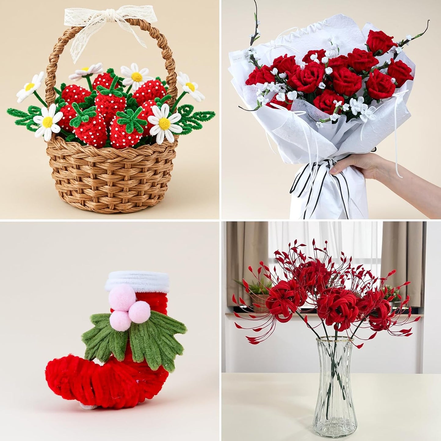 Caydo 300 Pieces Red Color Pipe Cleaners Craft Chenille Stems for DIY Art Creative Crafts Party Christmas Decorations (12 Inch x 6 mm)