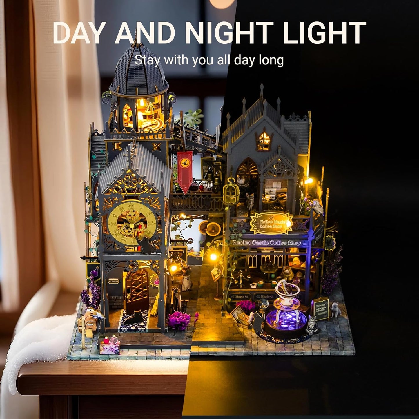 DIY Miniature House Kit, Dollhouse for Adults to Build, Birthday/Christmas Day Gift for Family and Friends, Magic Castle, Haunted Dollhouse, Prefab Tiny Home with LED Lights(Huoluo Castle)