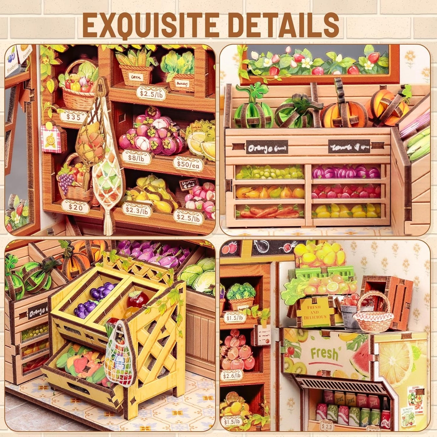 CUTEBEE Book Nook Kit - DIY Miniature House Dollhouse Kit for Adults, Booknook Tiny House Bookshelf Decor 3D Wooden Puzzle Model Building Set, Gifts for Family and Friends (The Greens’ Grocery)